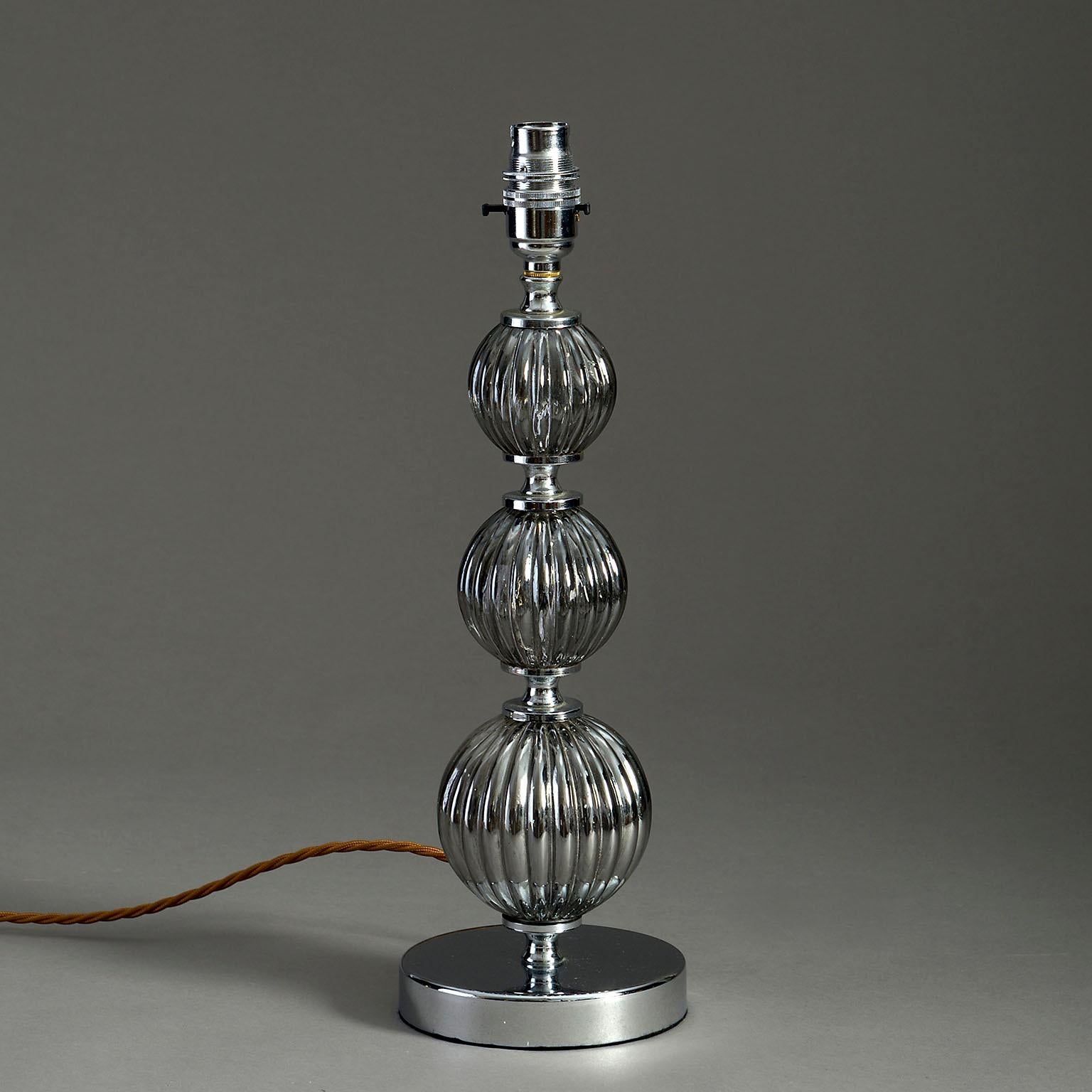 French Mid-20th Century Modernist Glass & Chrome Table Lamp For Sale