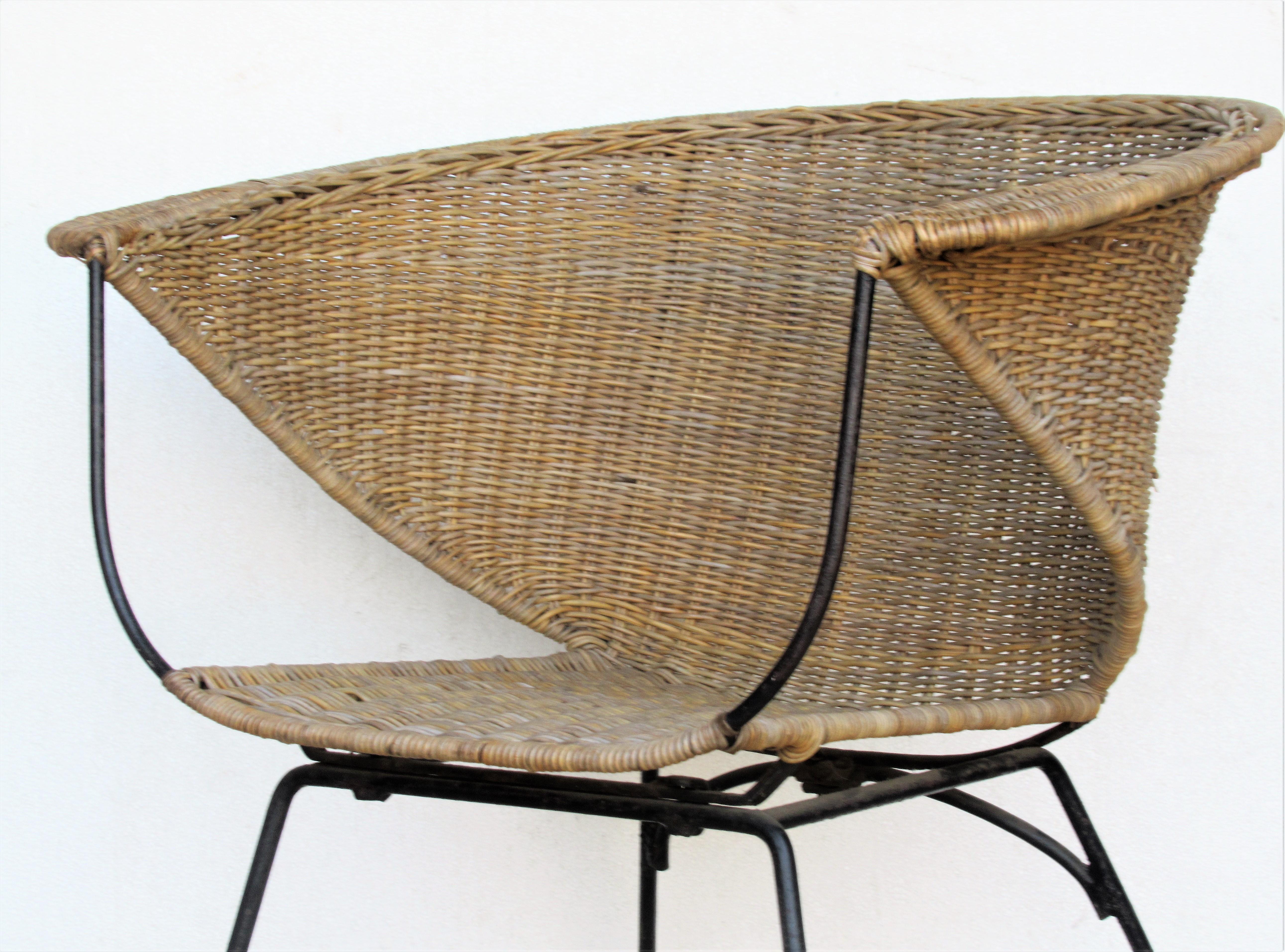  Mid 20th Century Modernist Iron and Rattan Chair 2