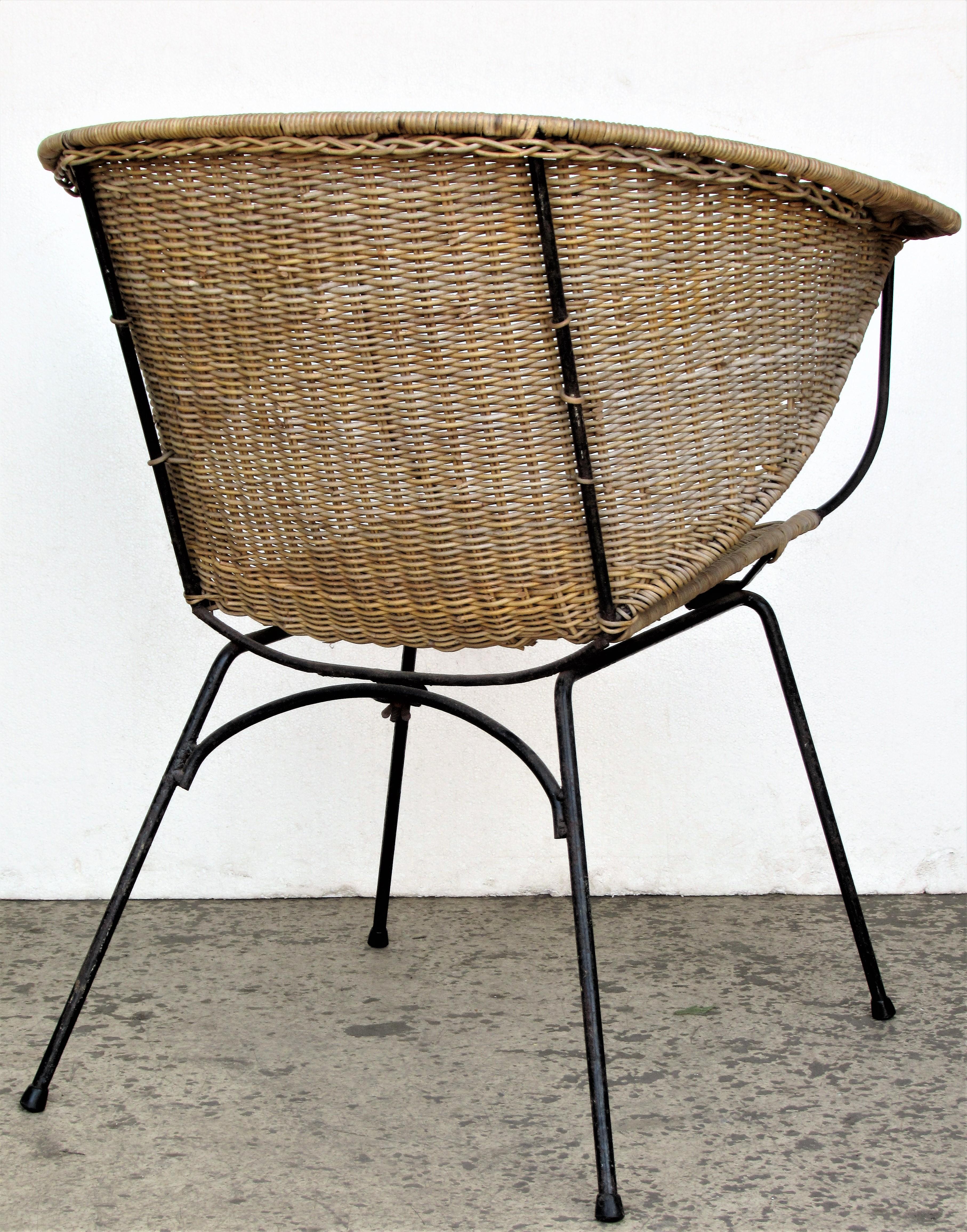  Mid 20th Century Modernist Iron and Rattan Chair 3