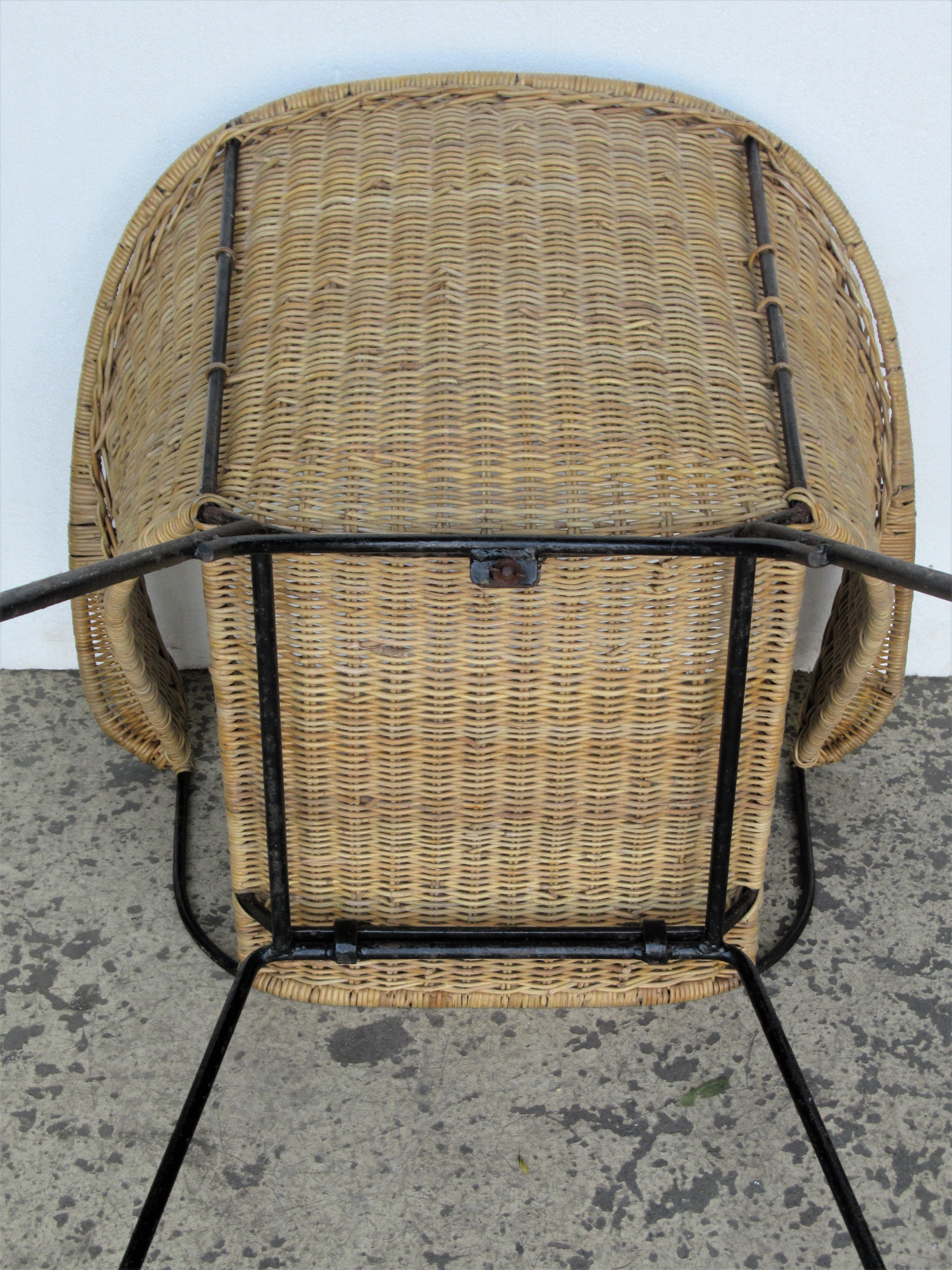  Mid 20th Century Modernist Iron and Rattan Chair 6