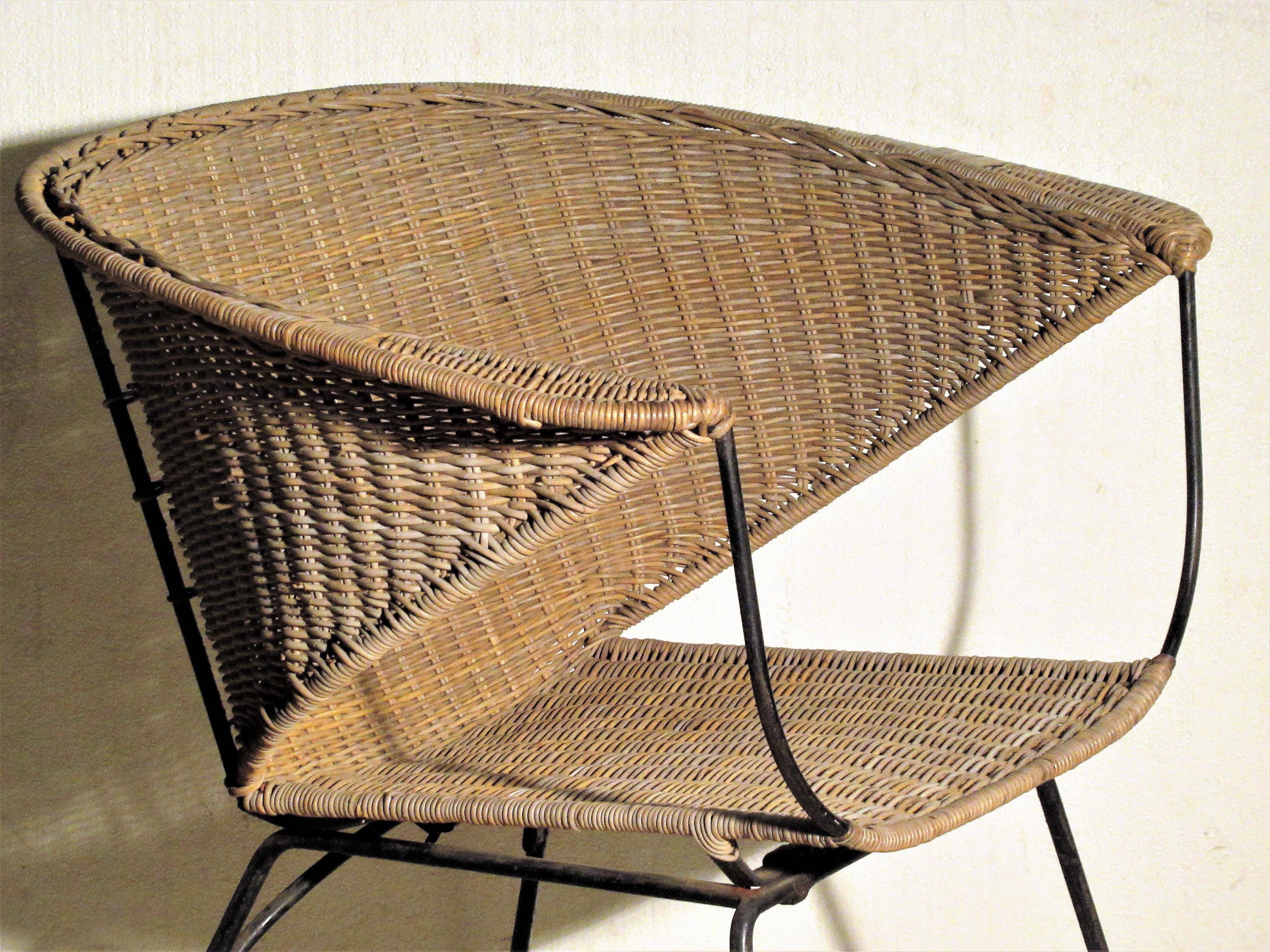  Mid 20th Century Modernist Iron and Rattan Chair 8