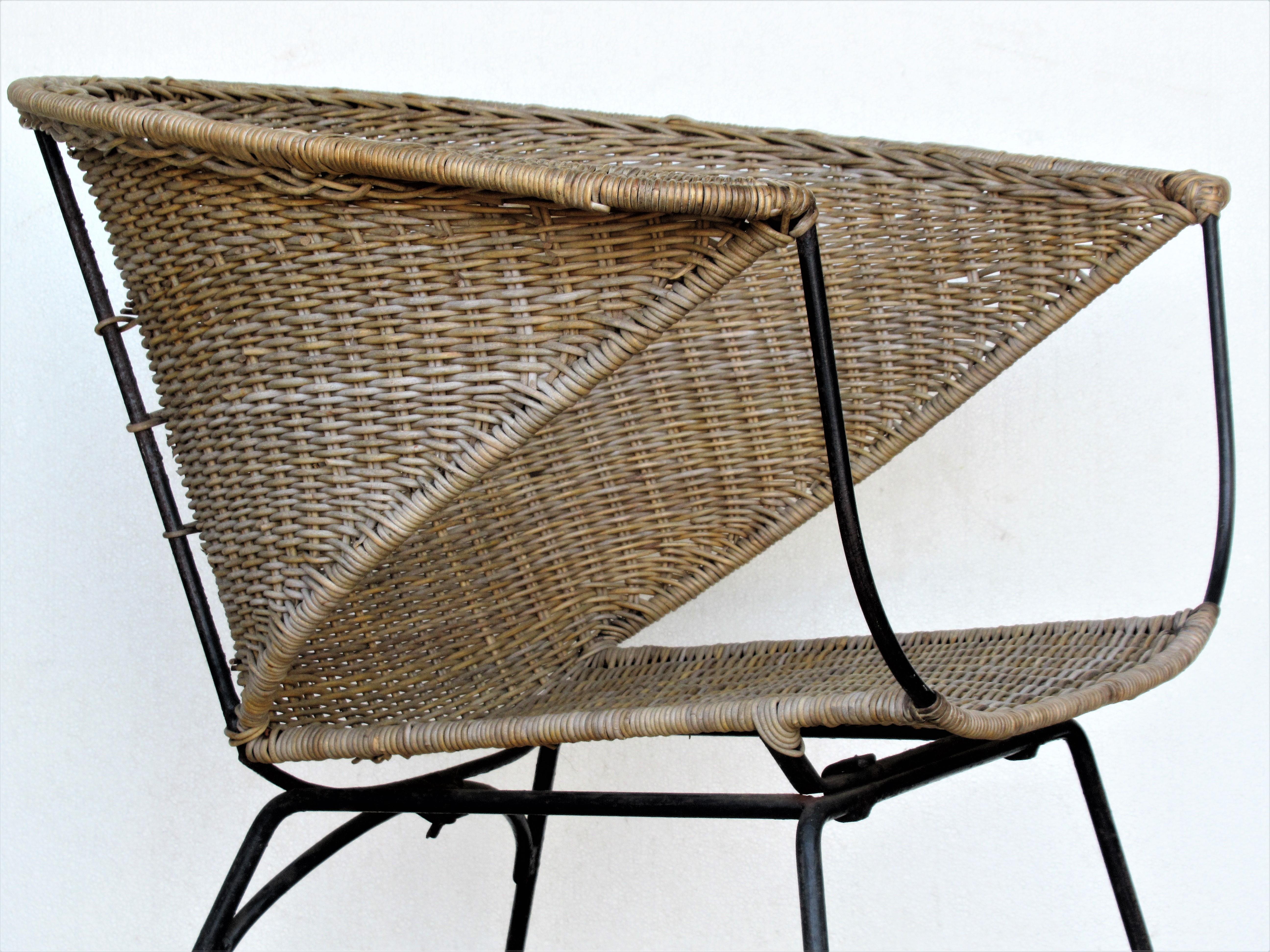  Mid 20th Century Modernist Iron and Rattan Chair 7