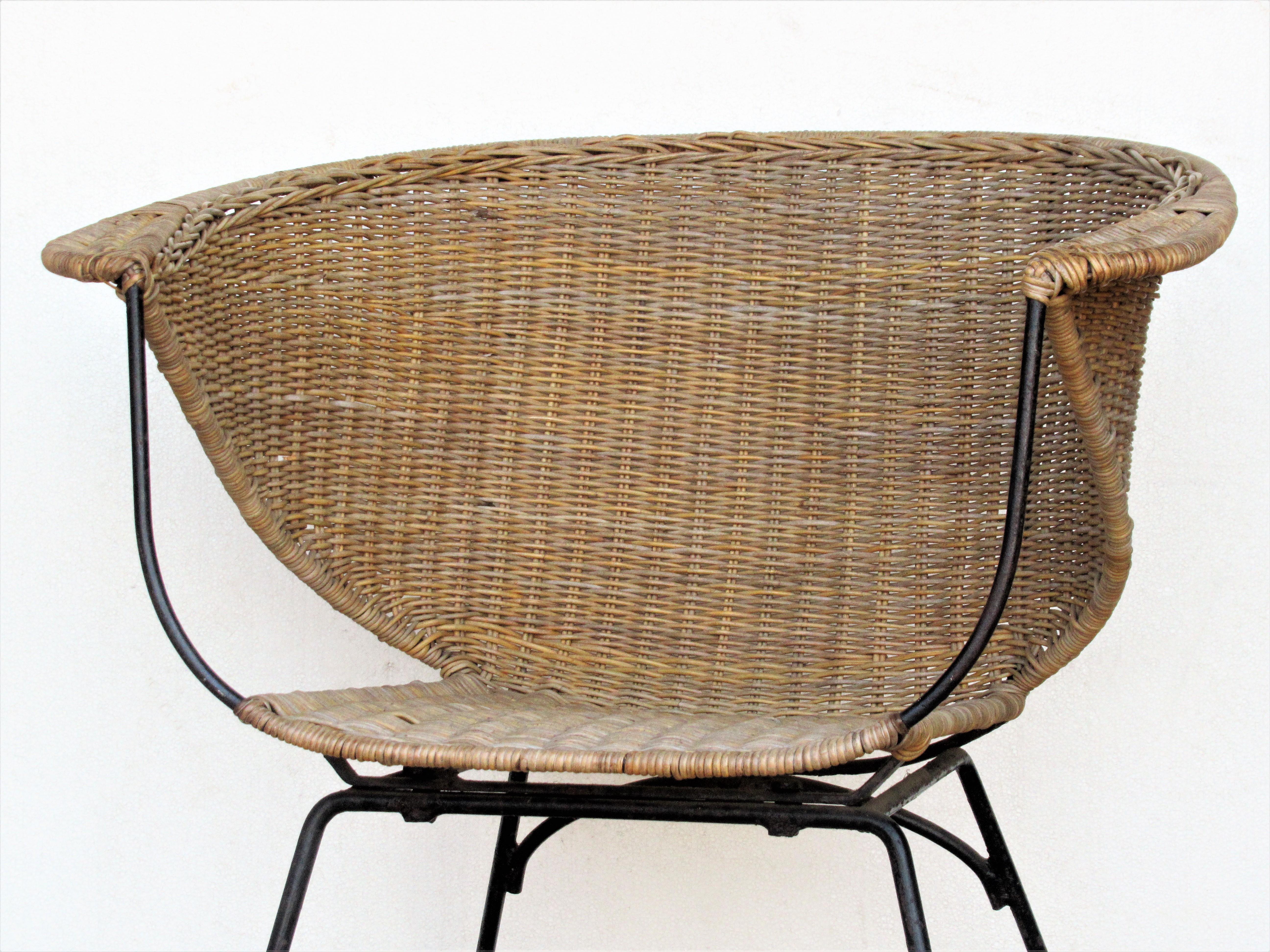  Mid 20th Century Modernist Iron and Rattan Chair 9
