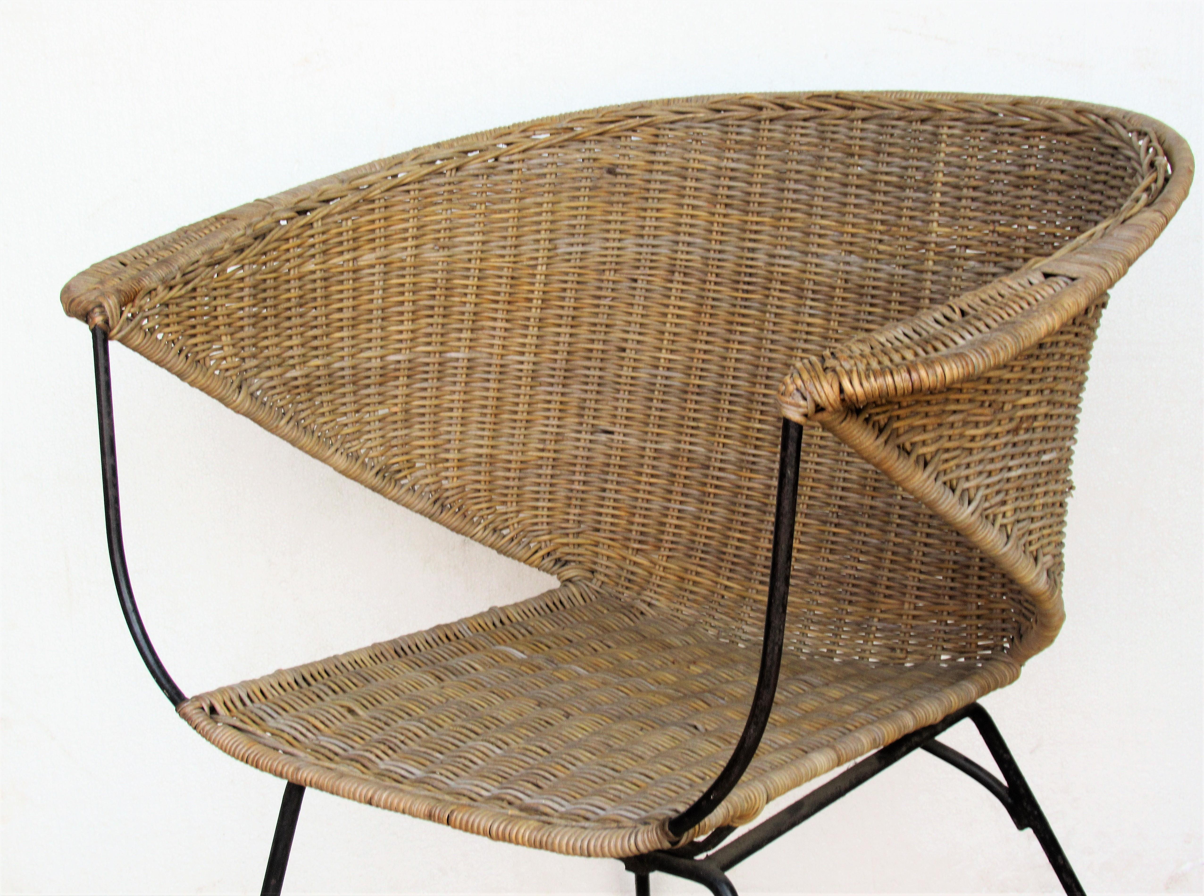  Mid 20th Century Modernist Iron and Rattan Chair 10