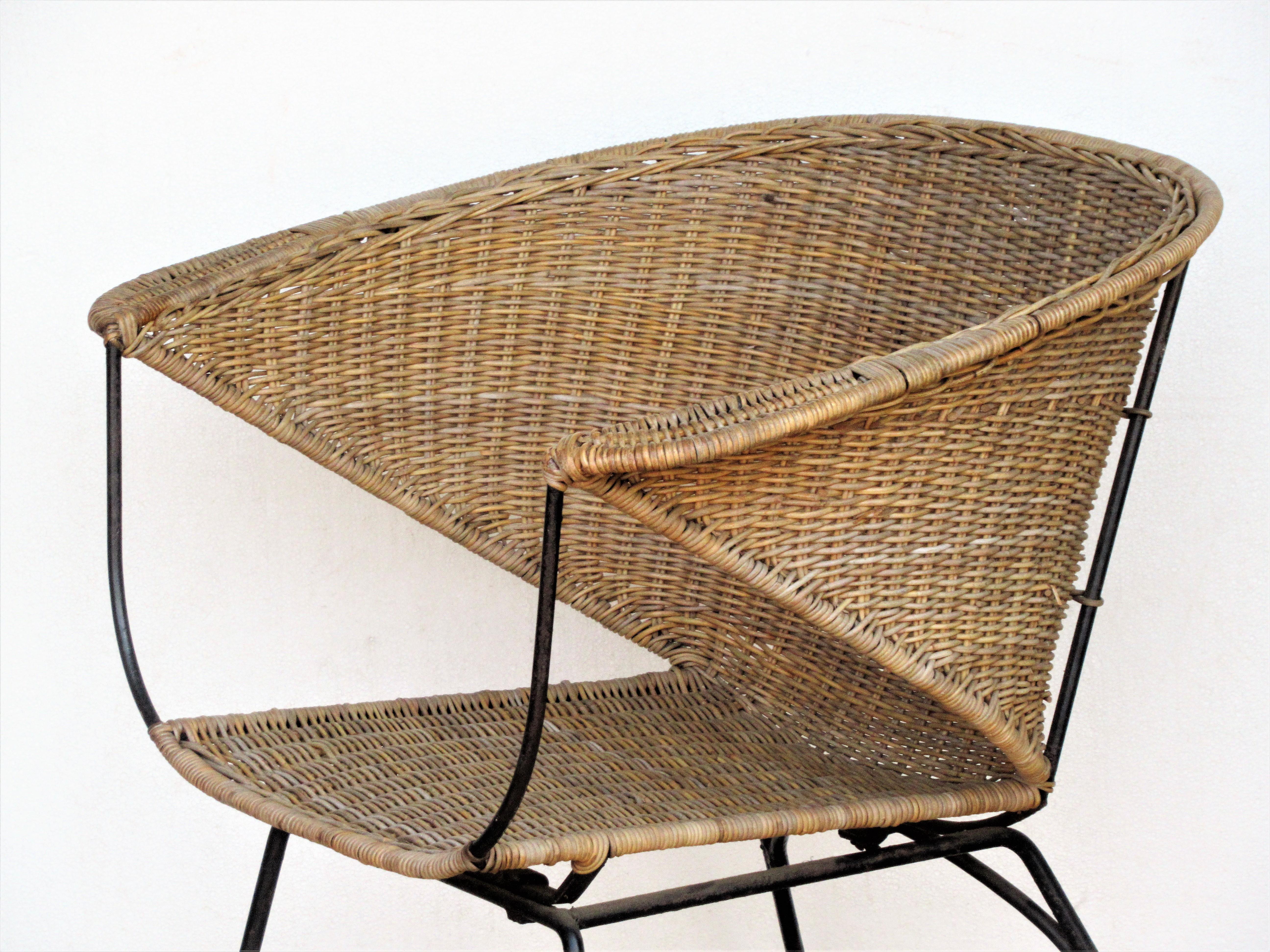  Mid 20th Century Modernist Iron and Rattan Chair 5