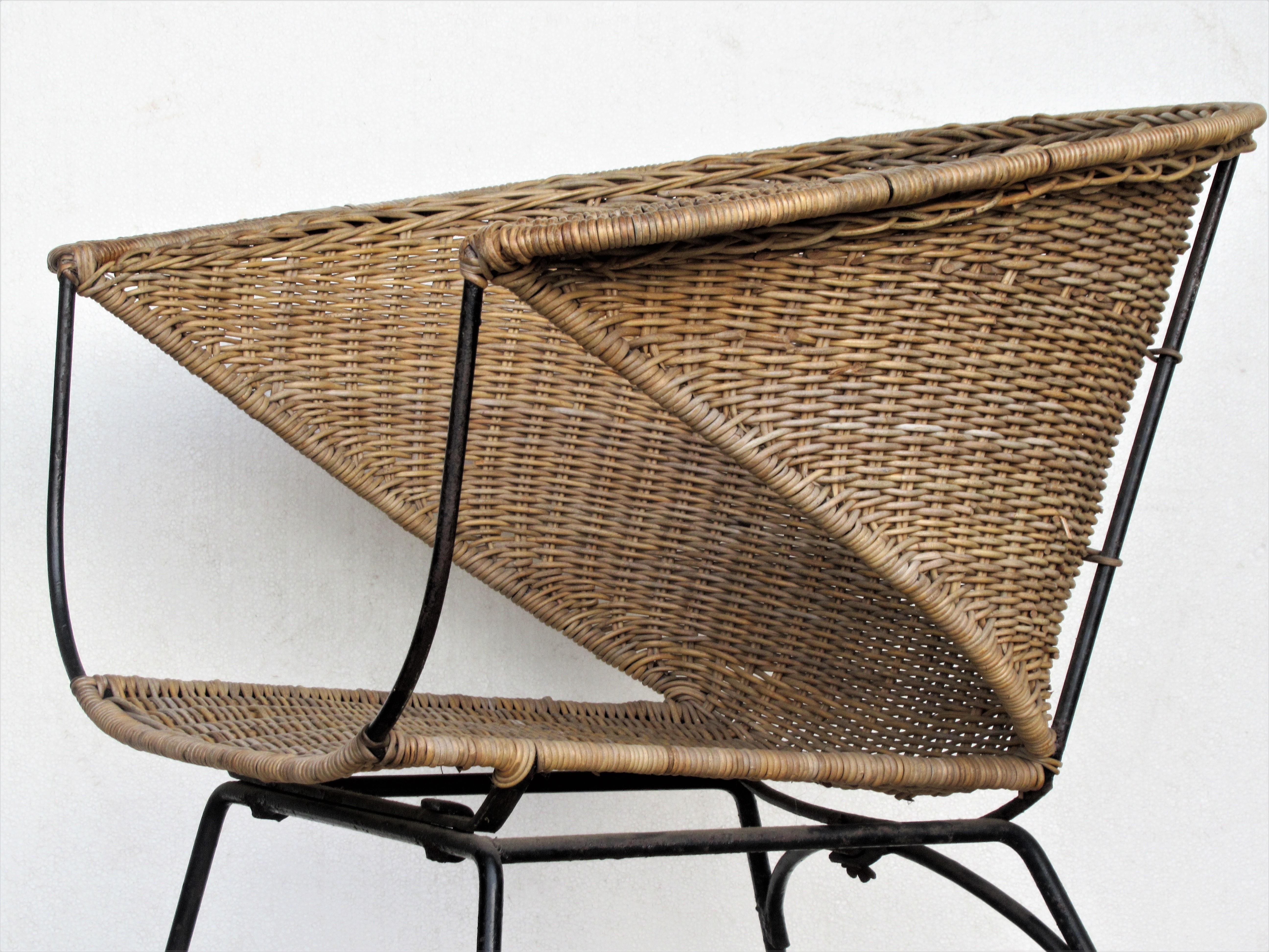  Mid 20th Century Modernist Iron and Rattan Chair 11