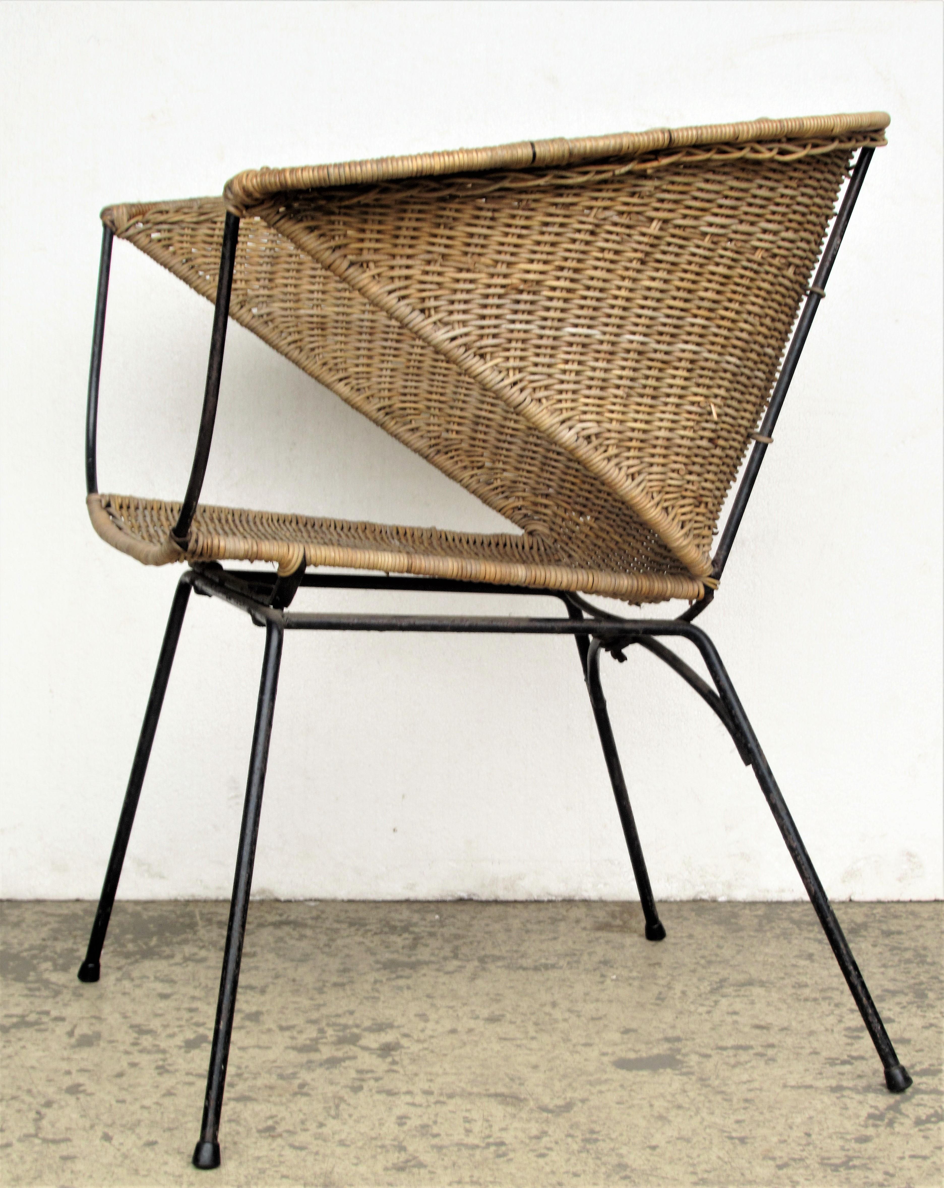  Mid 20th Century Modernist Iron and Rattan Chair 14