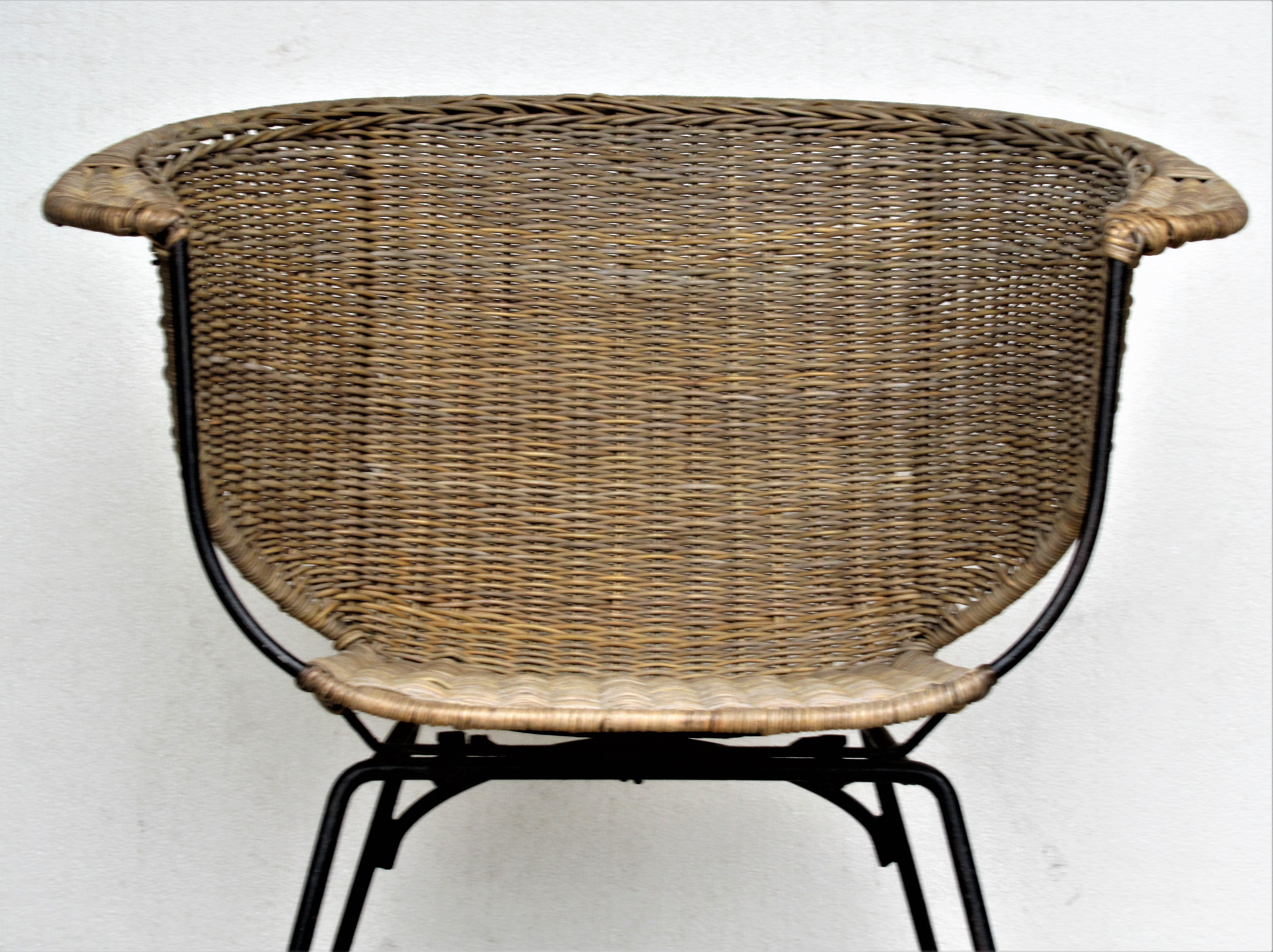  Mid 20th Century Modernist Iron and Rattan Chair In Good Condition In Rochester, NY