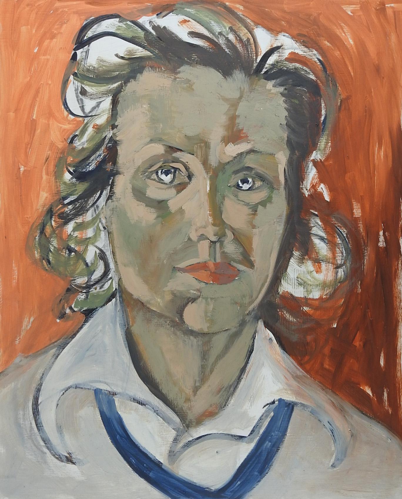 American Mid-20th Century Modernist Portrait Painting of Woman For Sale