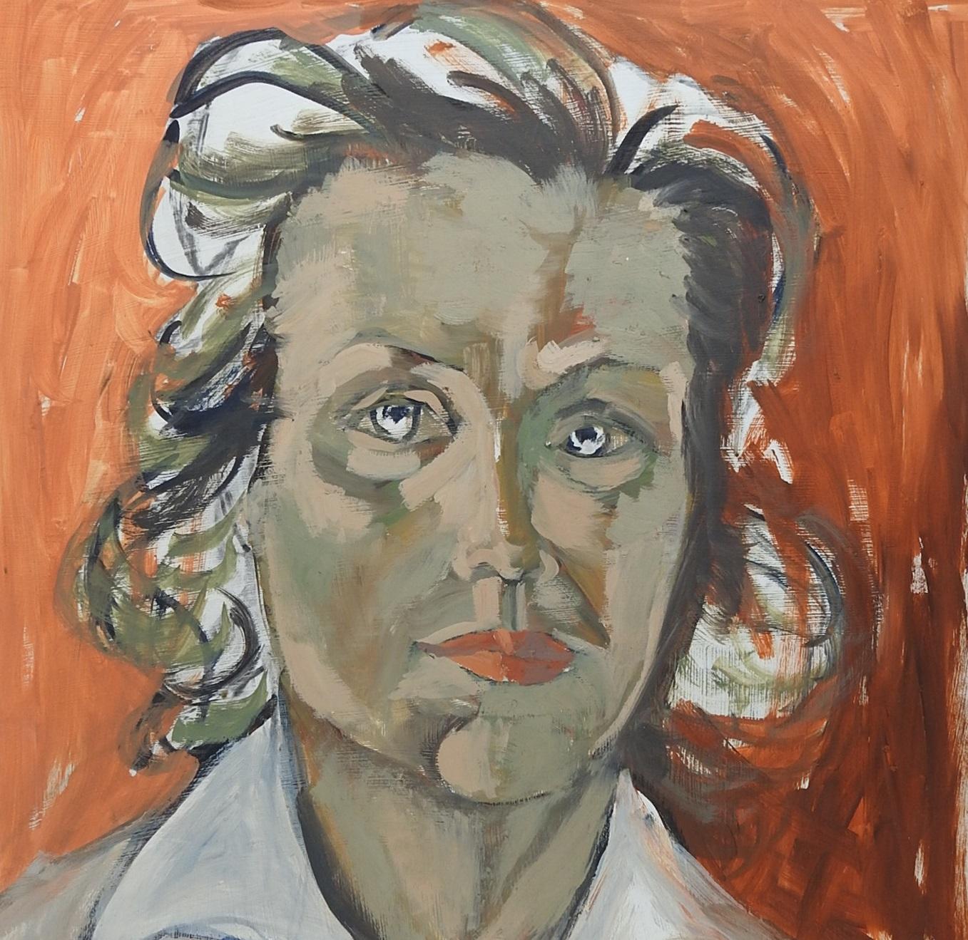 Painted Mid-20th Century Modernist Portrait Painting of Woman For Sale