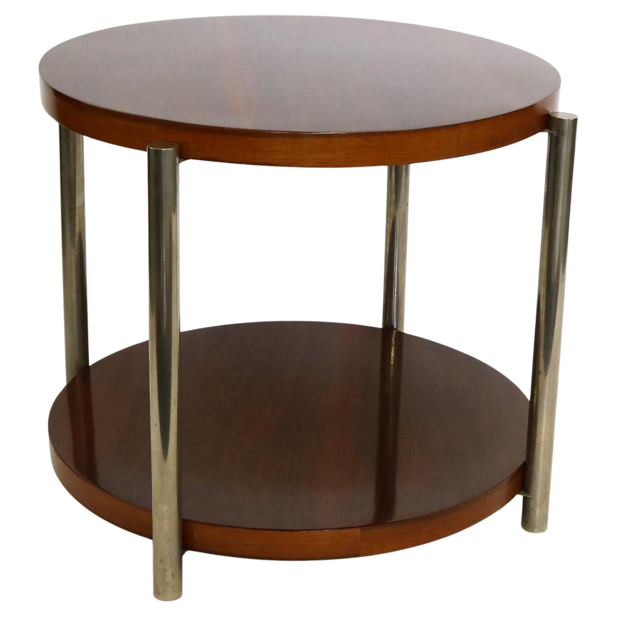 Table d'appoint ronde moderniste du milieu du 20e siècle en chrome et Wood, Italie