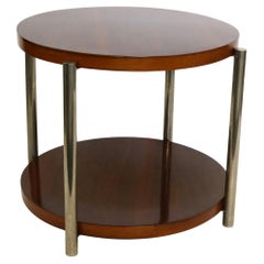 Table d'appoint ronde moderniste du milieu du 20e siècle en chrome et Wood, Italie