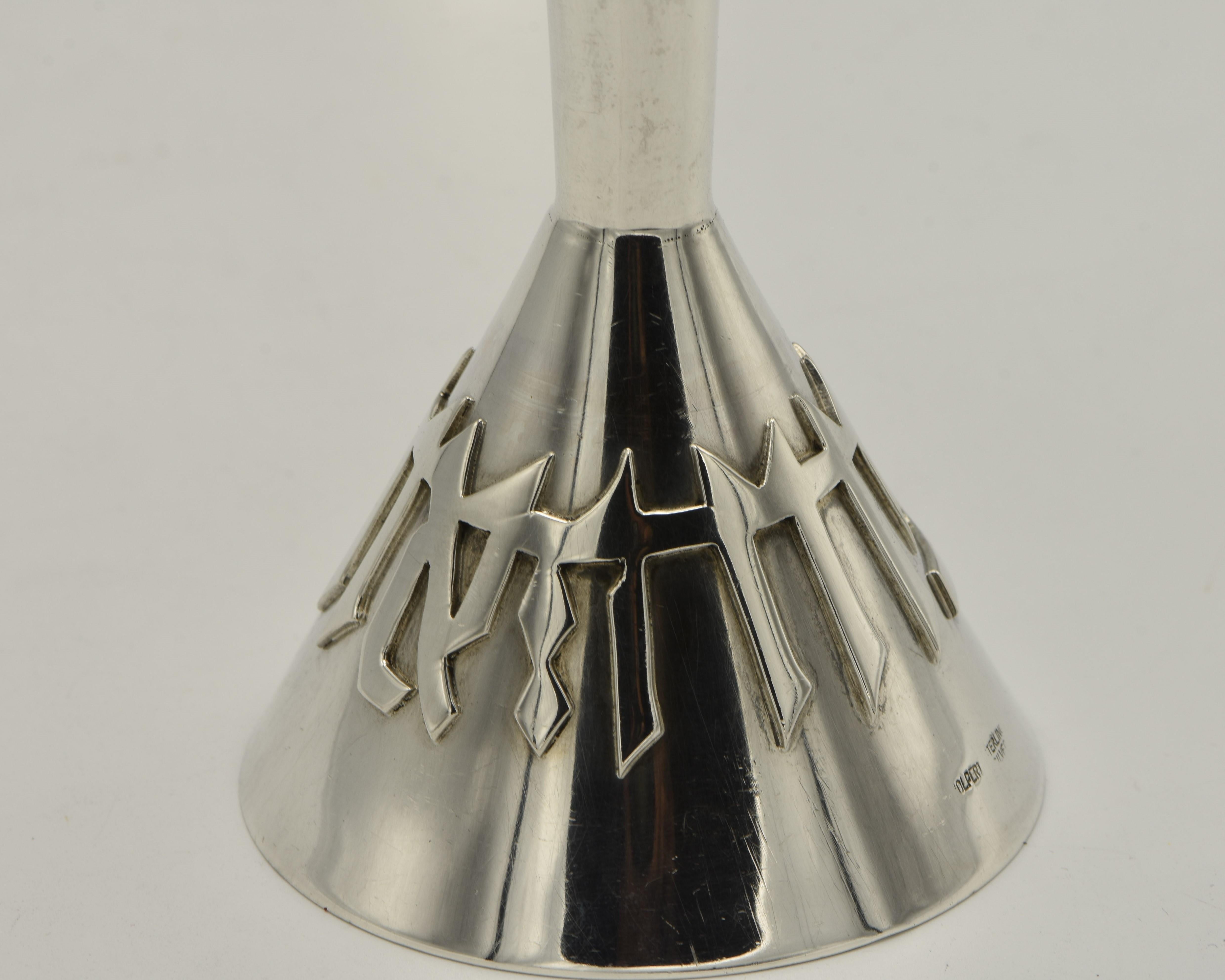 American Mid-20th Century Modernist Silver Shabbat Candlesticks by Ludwig Wolpert