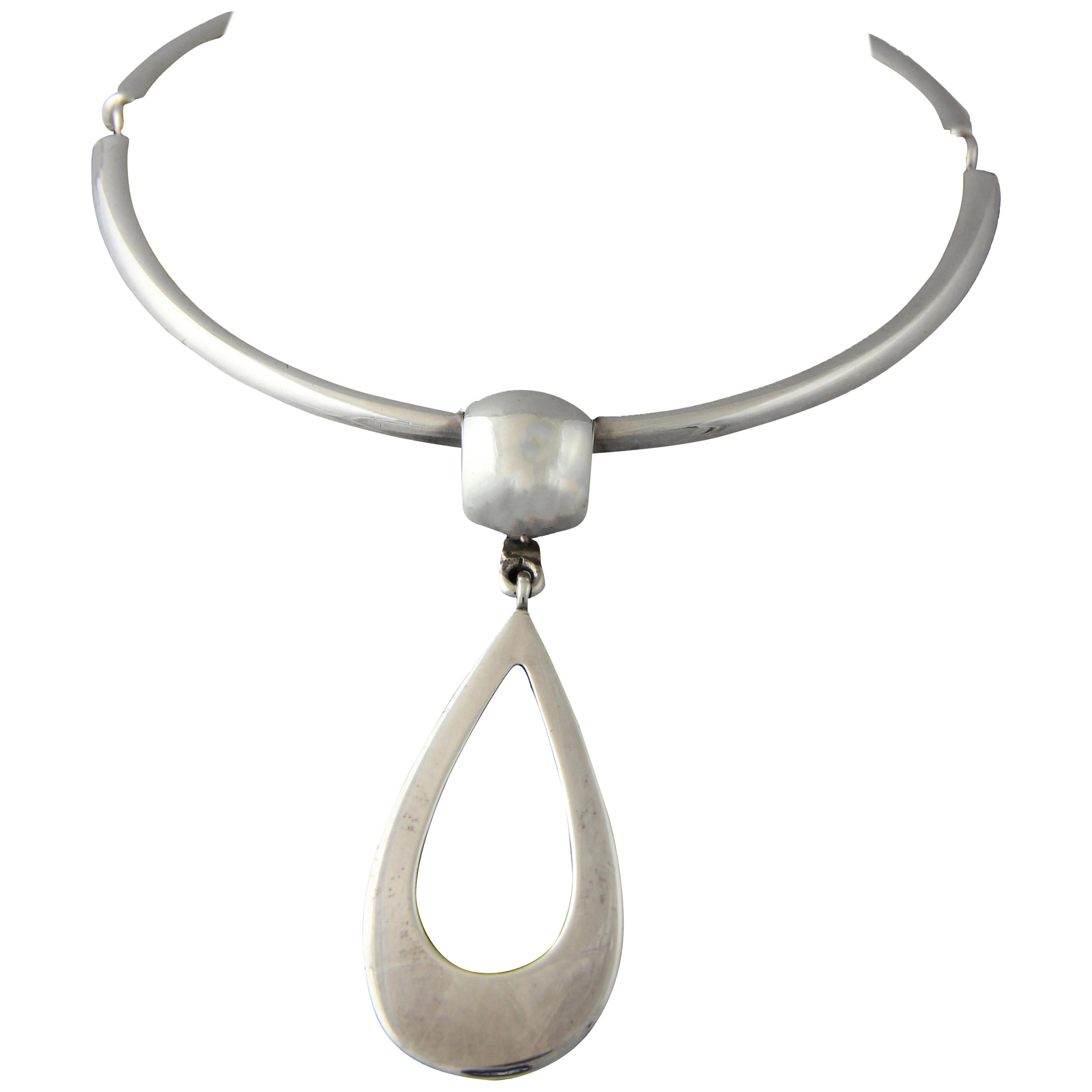 Mid-20th Century Modernist Sterling Pendant Choker Necklace by Joachim S'Paliu For Sale