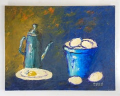 Mid 20th Century Modernist Still Life With Eggs and Coffee Painting