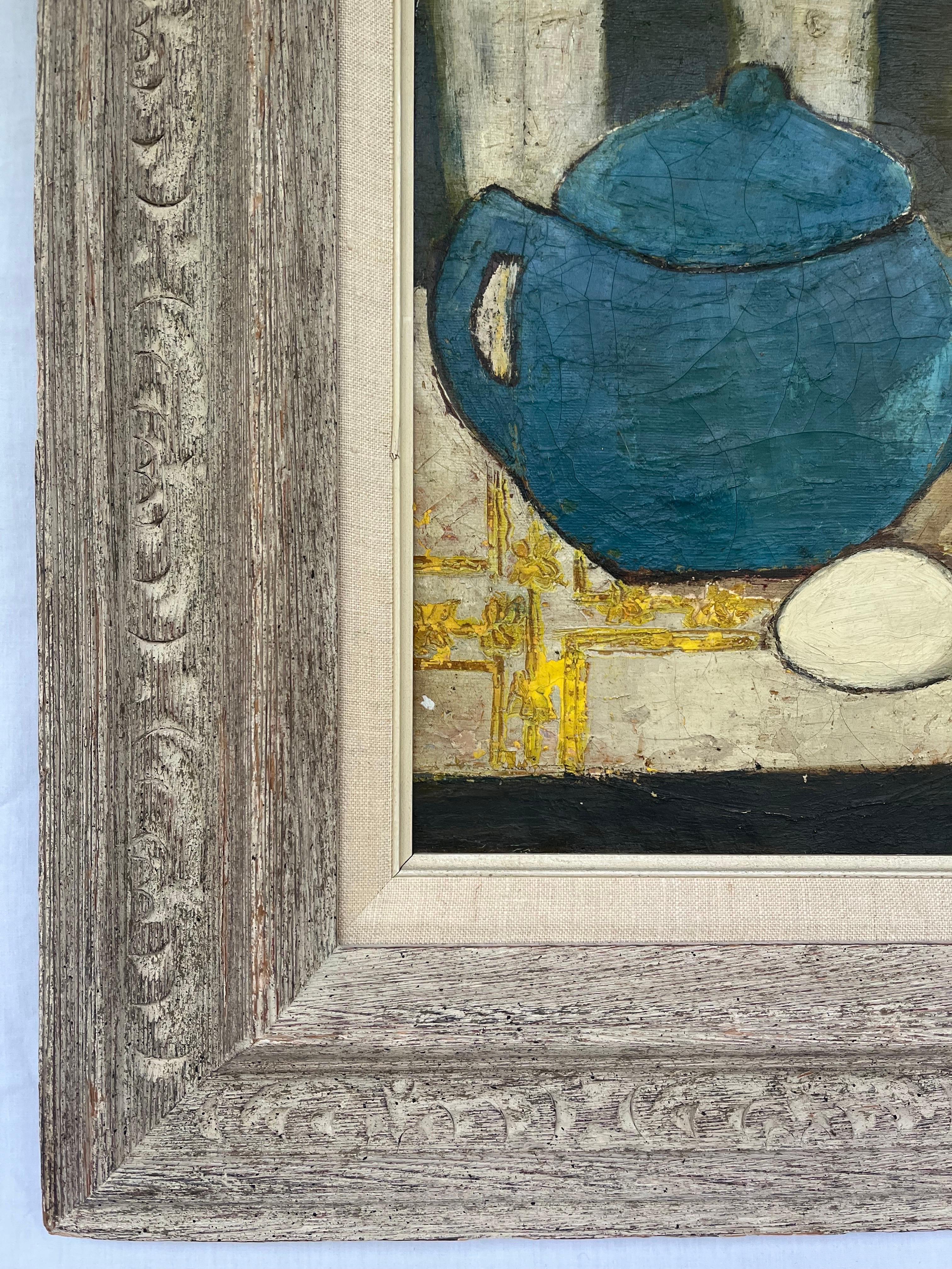 Mid 20th Century Modernist Style Still Life with Eggs Painting in Period Frame 3