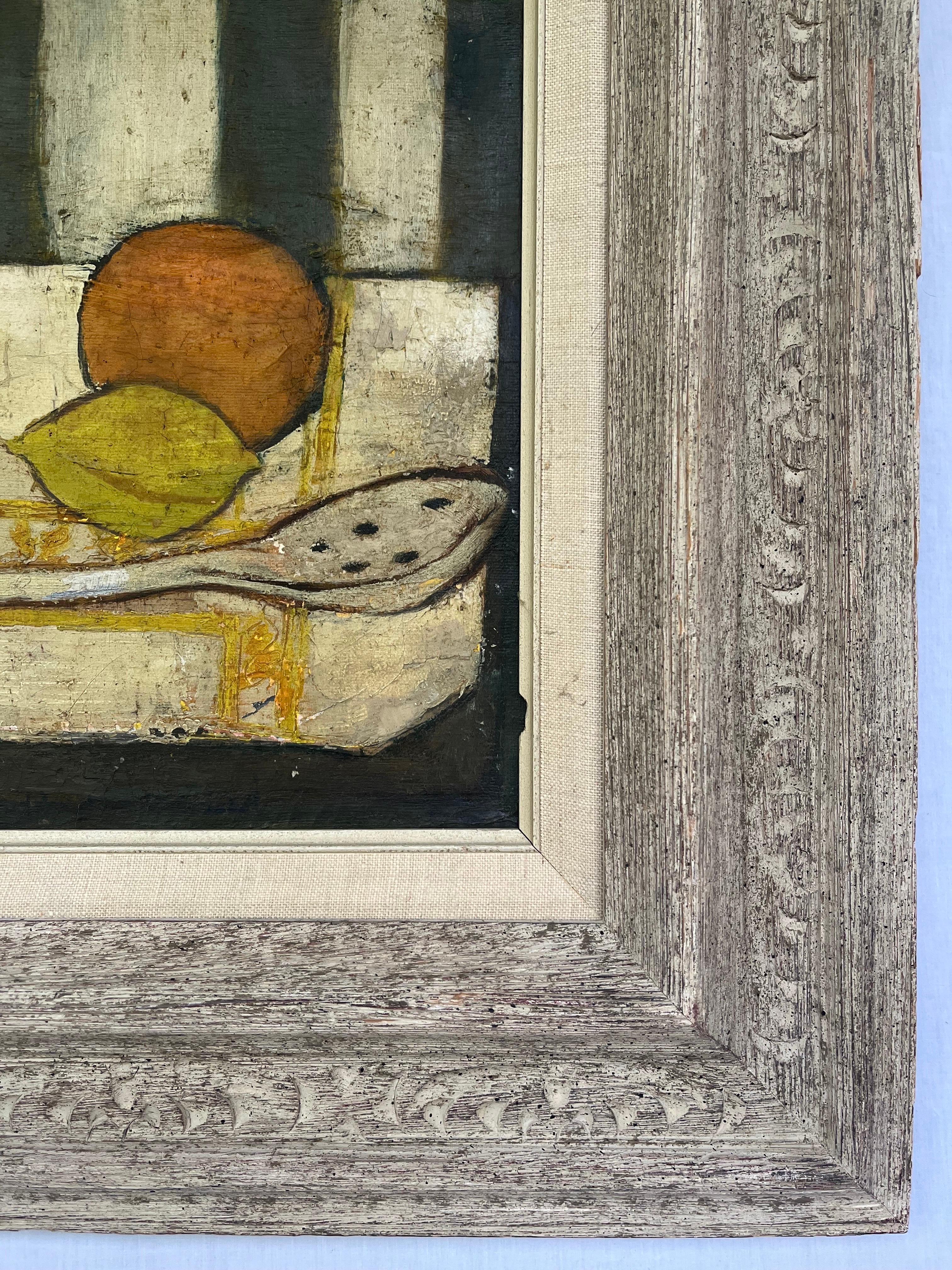 Mid 20th Century Modernist Style Still Life with Eggs Painting in Period Frame 4