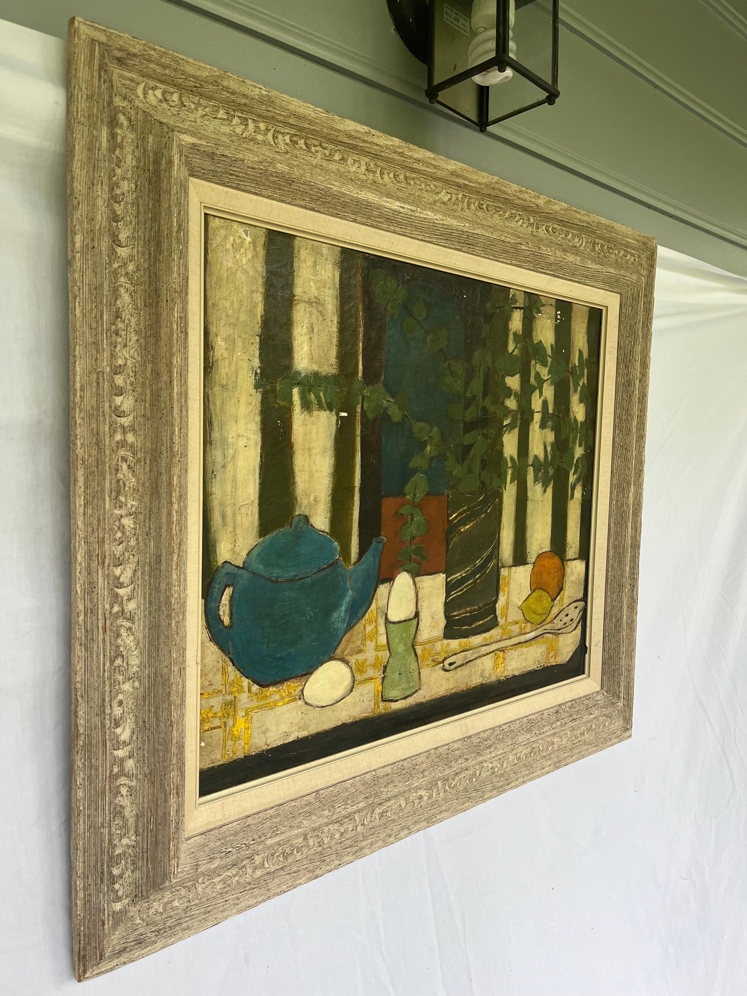 Mid-Century Modern Mid 20th Century Modernist Style Still Life with Eggs Painting in Period Frame