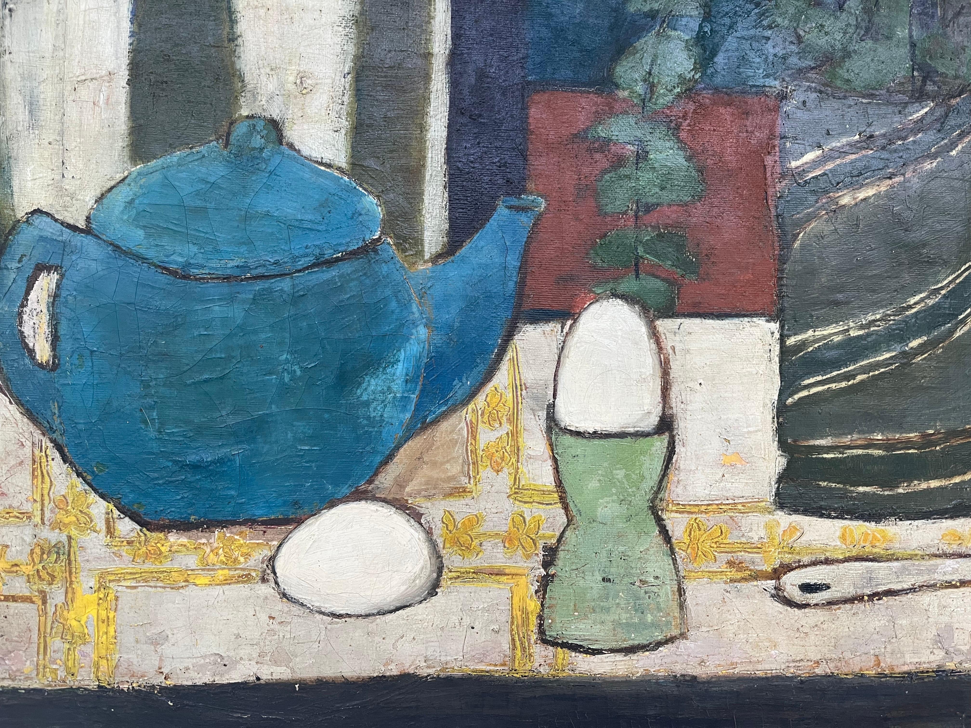 Mid 20th Century Modernist Style Still Life with Eggs Painting in Period Frame In Good Condition In Atlanta, GA