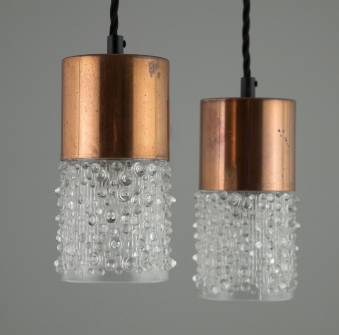 Mid-Century Modern Mid-20th Century Molded Glass Pendant Lights Germany with Copper Gallery
