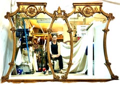 Mid-20th Century Monumental French Style Carved Gilt Wood Triptych Wall Mirror