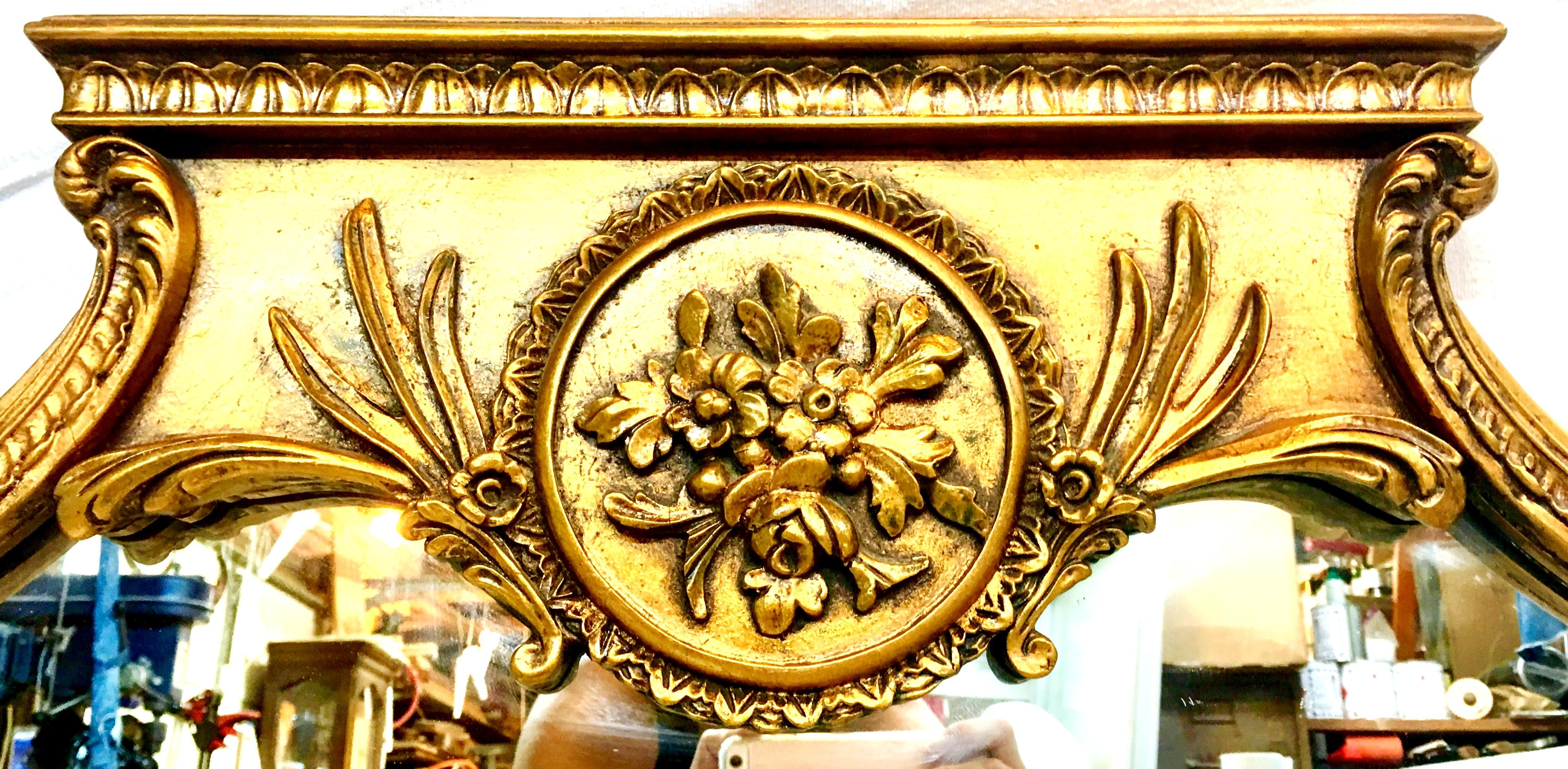 Mid-20th Century Monumental French Style Carved Gilt Wood Triptych Wall Mirror 2