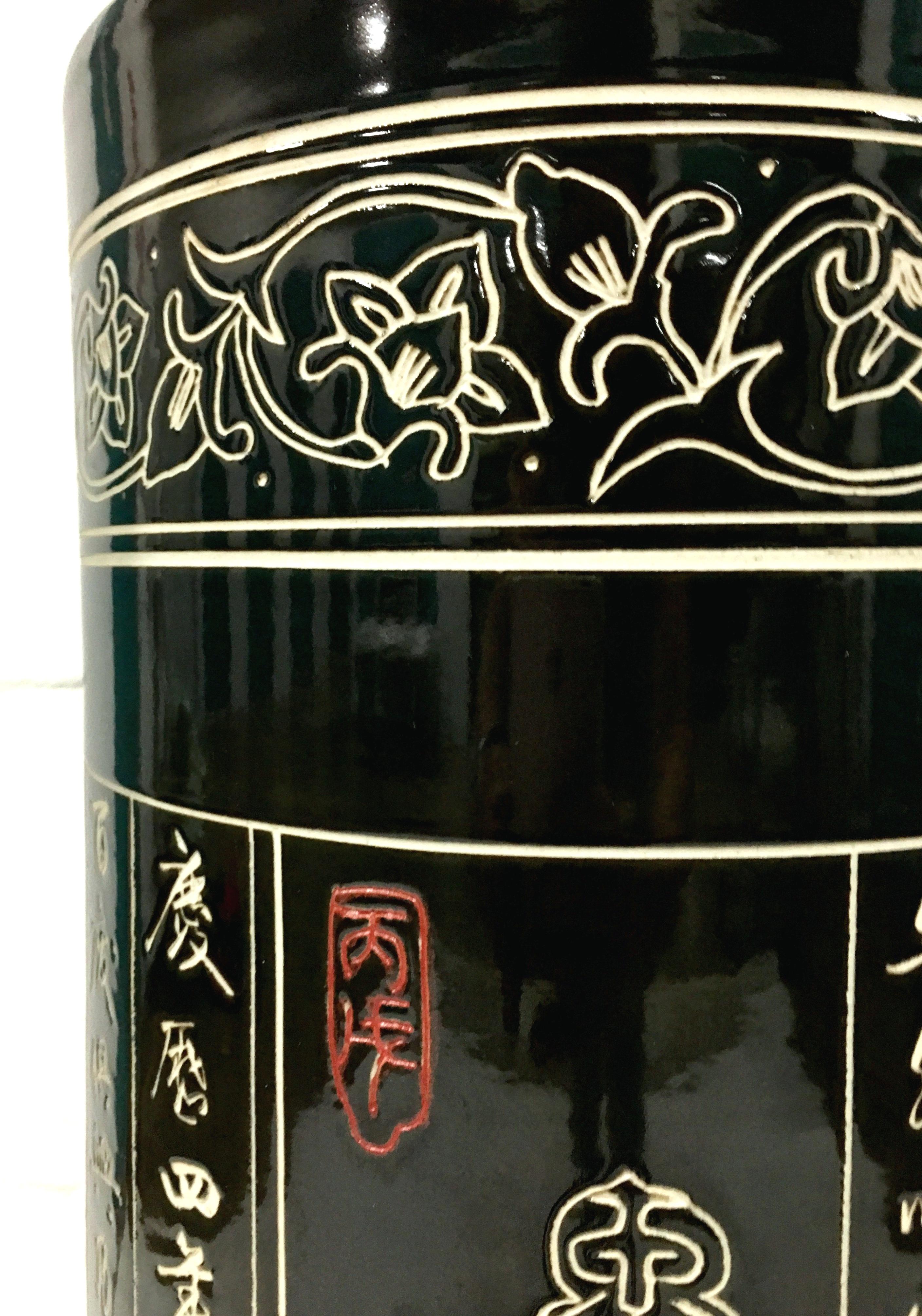 Mid-20th Century Monumental Chinese Ceramic Calligraphy Tall Umbrella Stand Vase For Sale 6