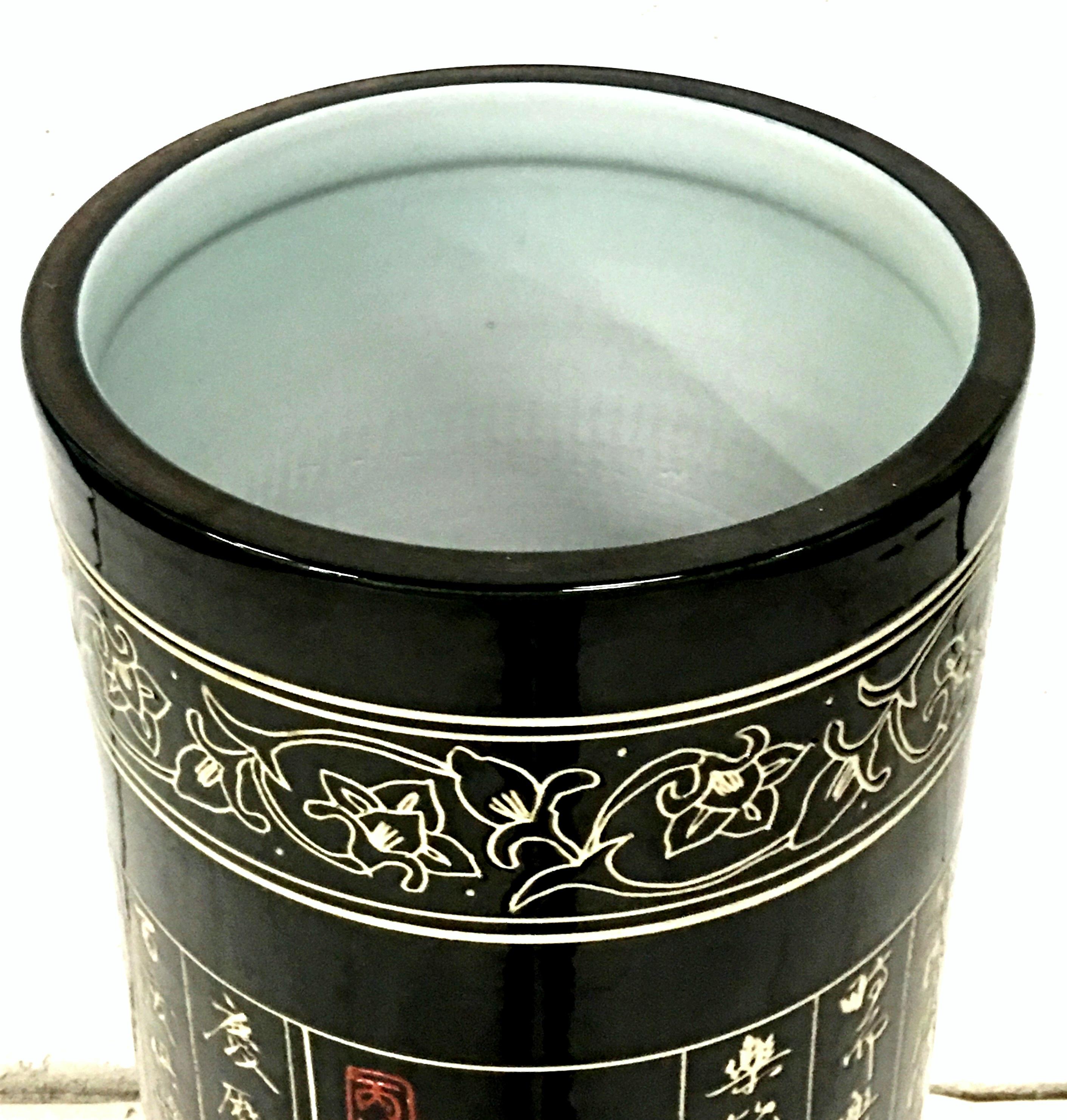 Mid-20th Century Monumental Chinese Ceramic Calligraphy Tall Umbrella Stand Vase For Sale 12
