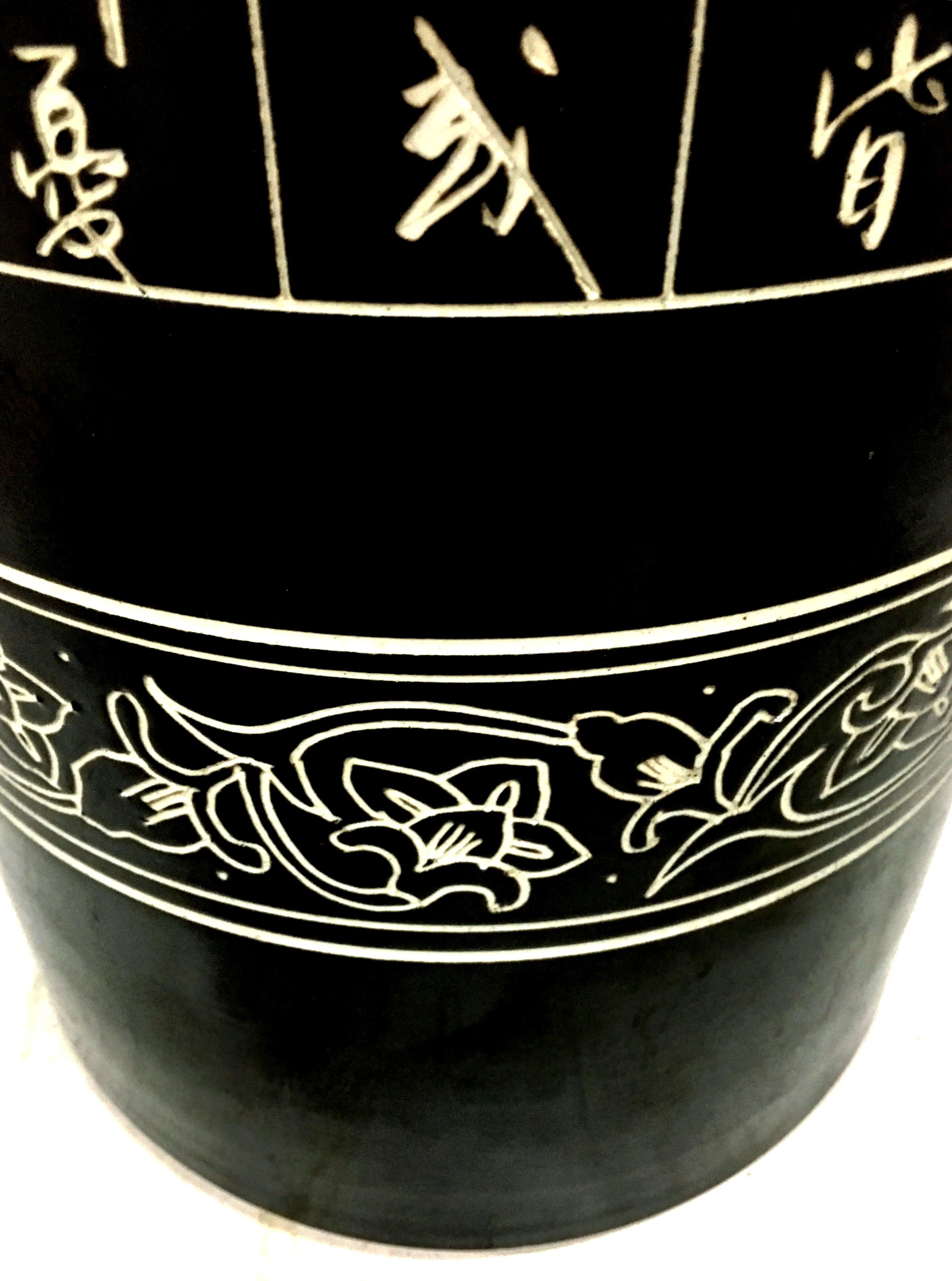 Mid-20th Century Monumental Chinese Ceramic Calligraphy Tall Umbrella Stand Vase For Sale 5