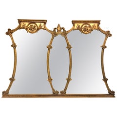 Mid-20th Century Monumental French Style Carved Giltwood Triptych Wall Mirror