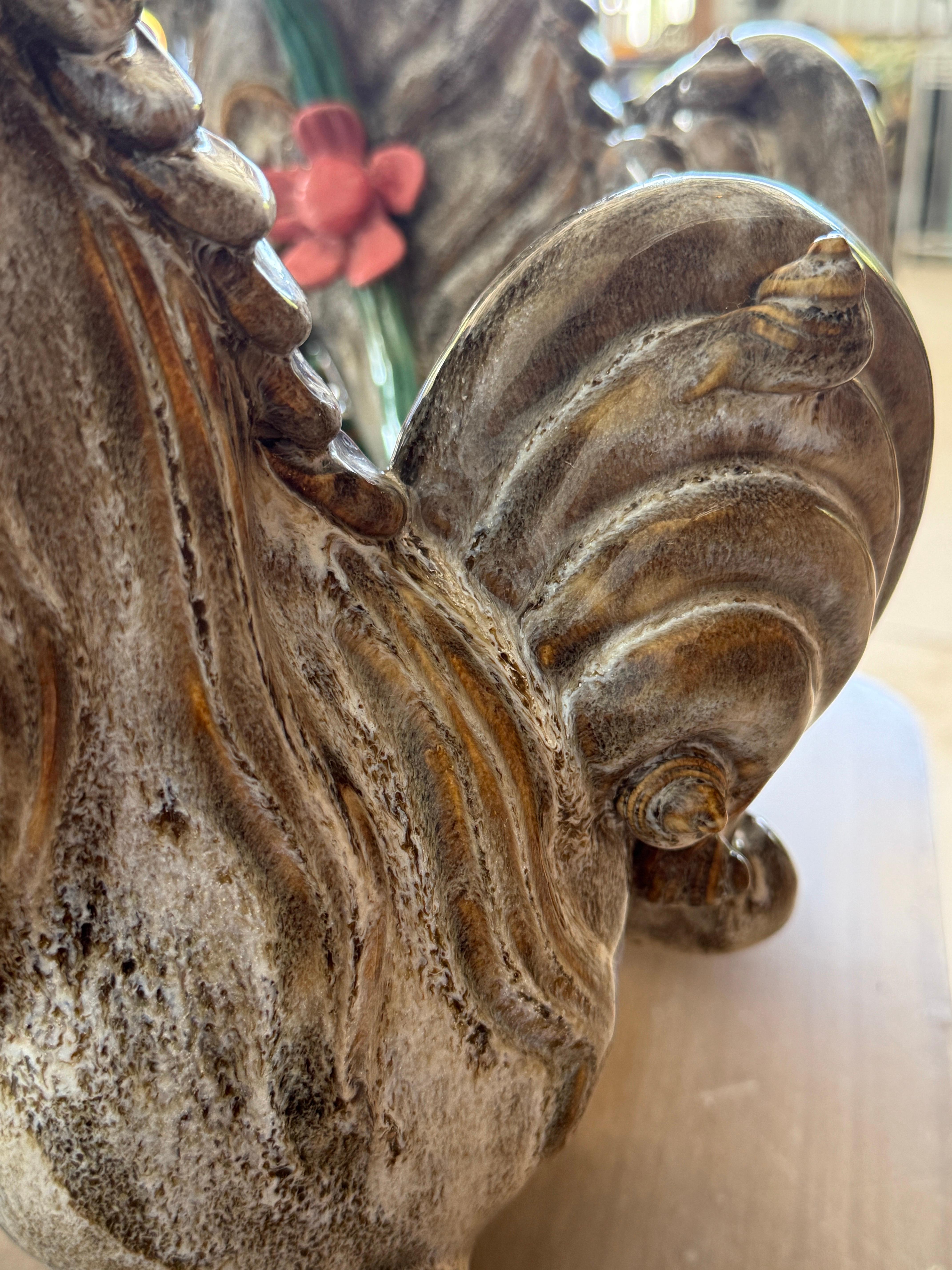 Chiens de foire monumentaux du milieu du 20e siècle en céramique émaillée avec des orbes verts et des fleurs A en vente 7