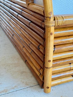 Mid-20th Century Monumental Restored Stacked Rattan Sofa With Custom Upholstery