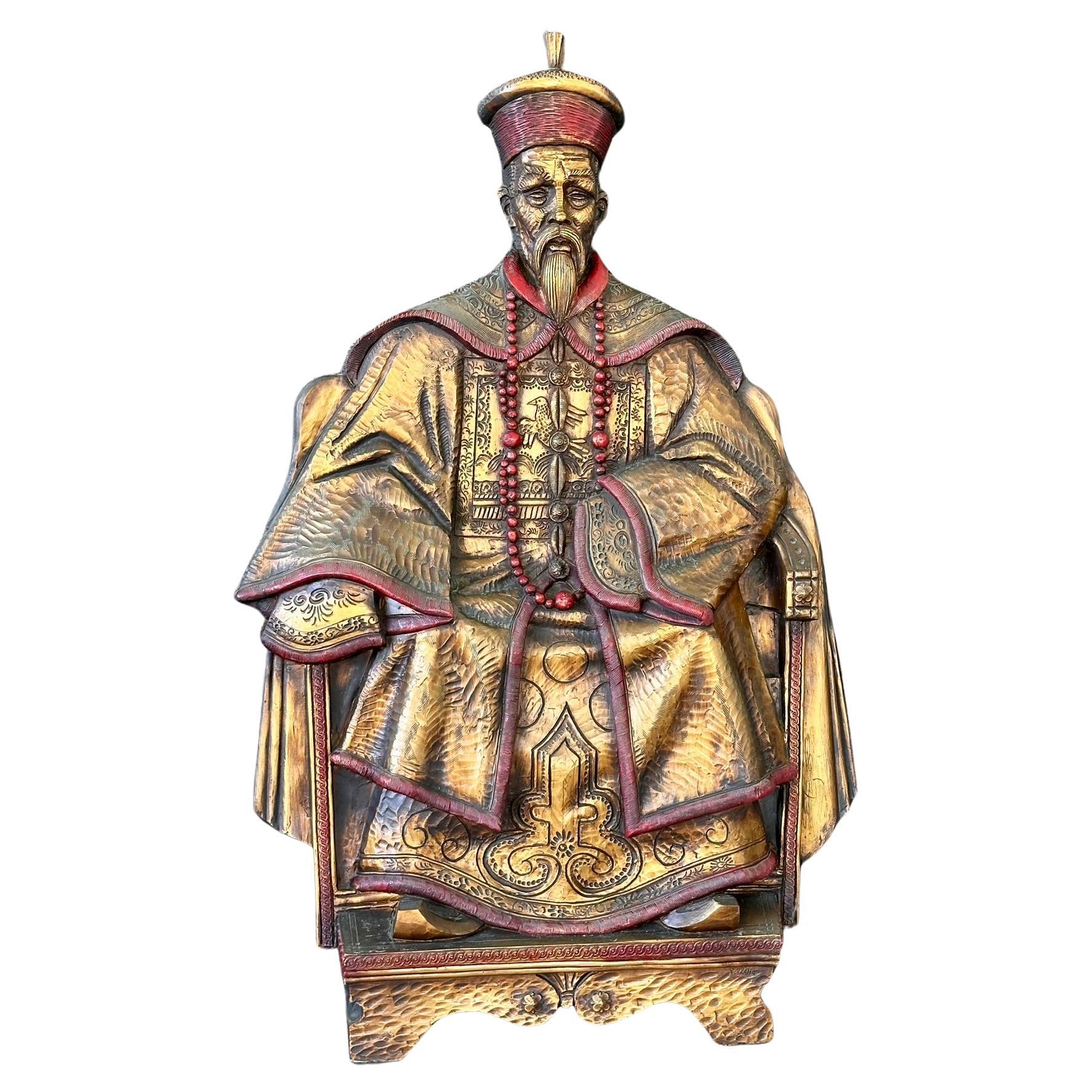 mid-20th Century Monumental Sculptural Regal Emperor realism Wall Plaque