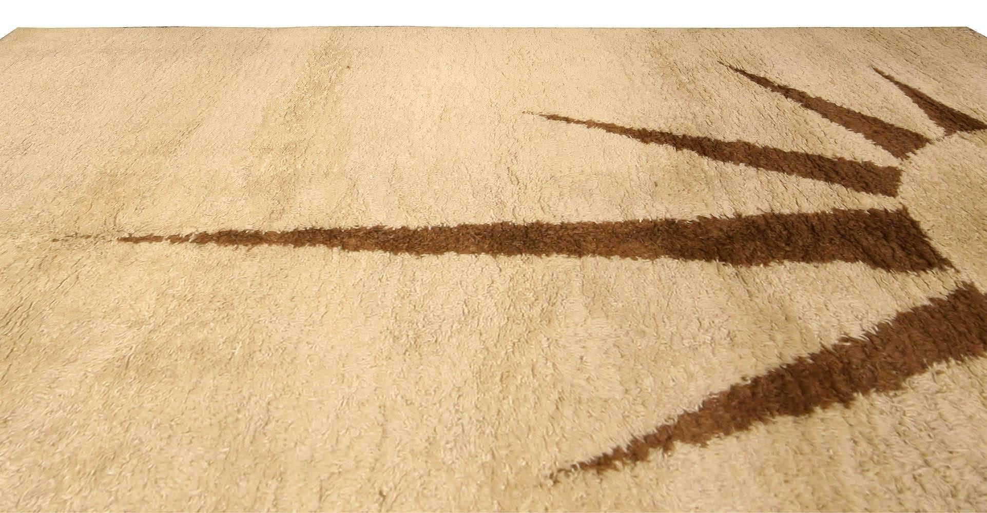 Hand-Knotted Midcentury Moroccan Natural Undyed Wool Rug For Sale