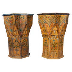 Mid-20th Century Moroccan Bohemian Hand Painted Octagonal Star Pedestal Tables