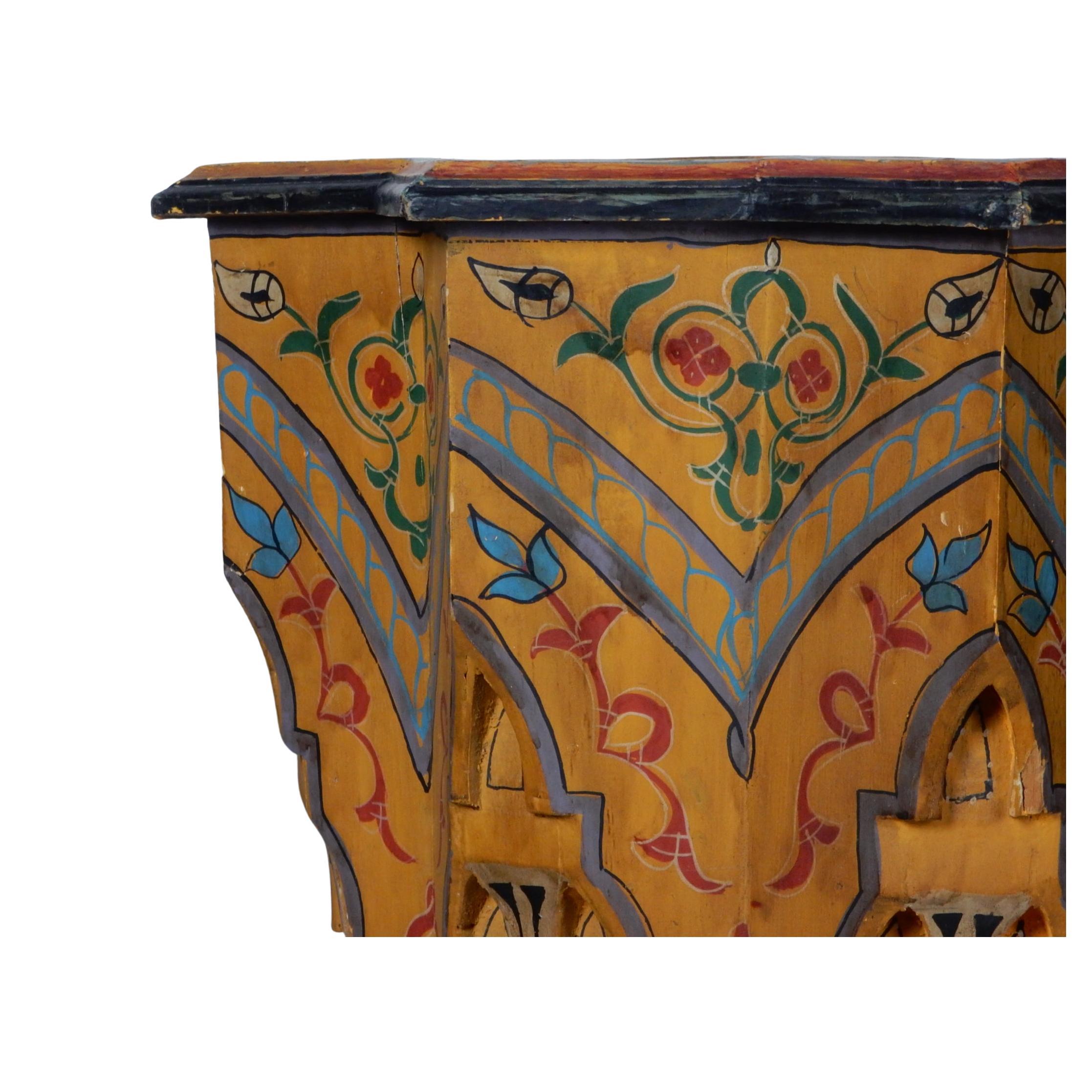 Mid-20th Century Moroccan Bohemian Hand Painted Octagonal Star Pedestal Tables 2
