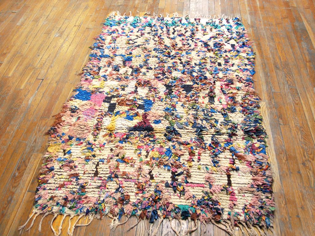 Hand-Knotted Mid 20th Century Moroccan Boucherouitte Carpet ( 4' x 6'3