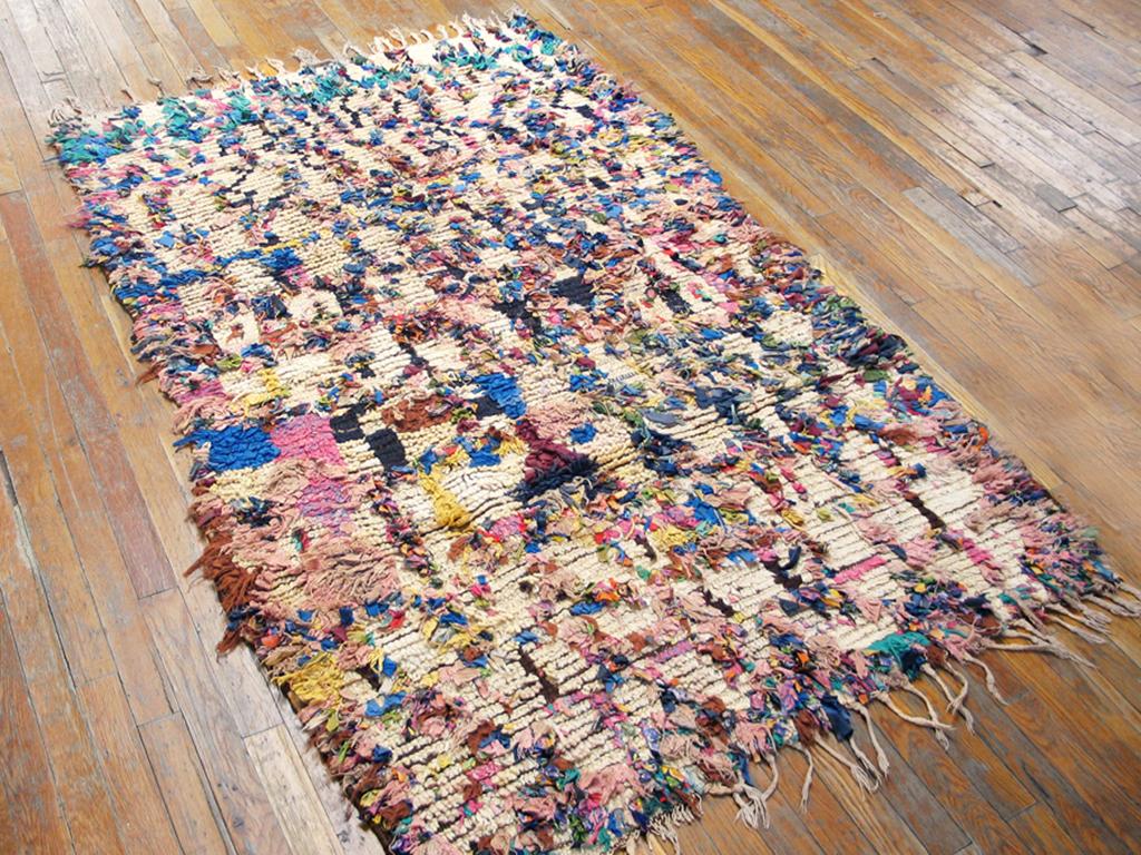 Wool  Mid 20th Century Moroccan Boucherouitte Carpet ( 4' x 6'3