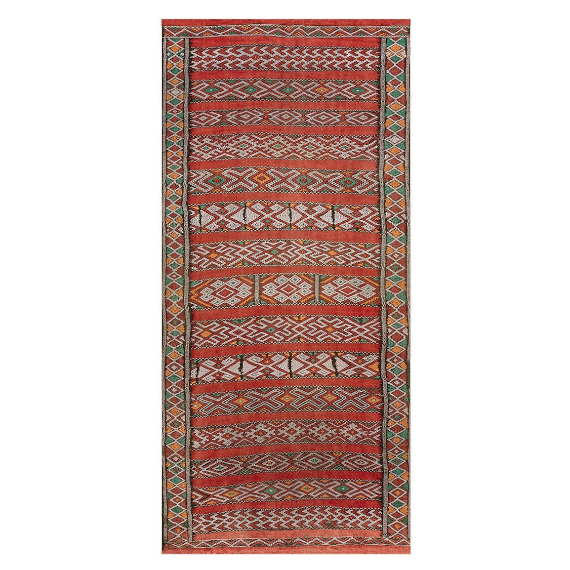 Tapis marocain tissé à plat du milieu du 20e siècle ( 5' x 10'3" - 152 x 312 )