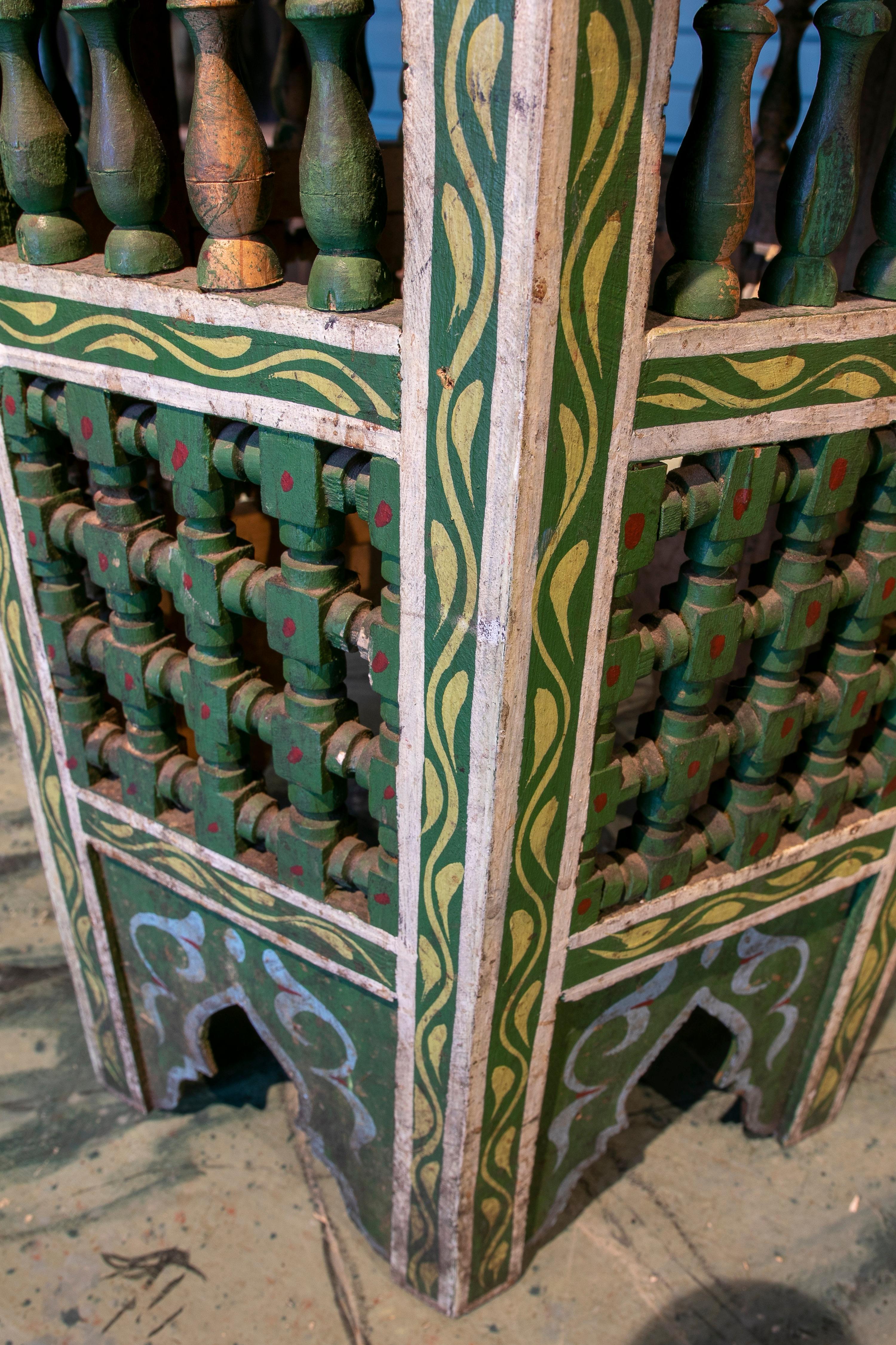 Mid-20th Century Moroccan Hand Painted Hexagonal Wooden Pedestal Table 10