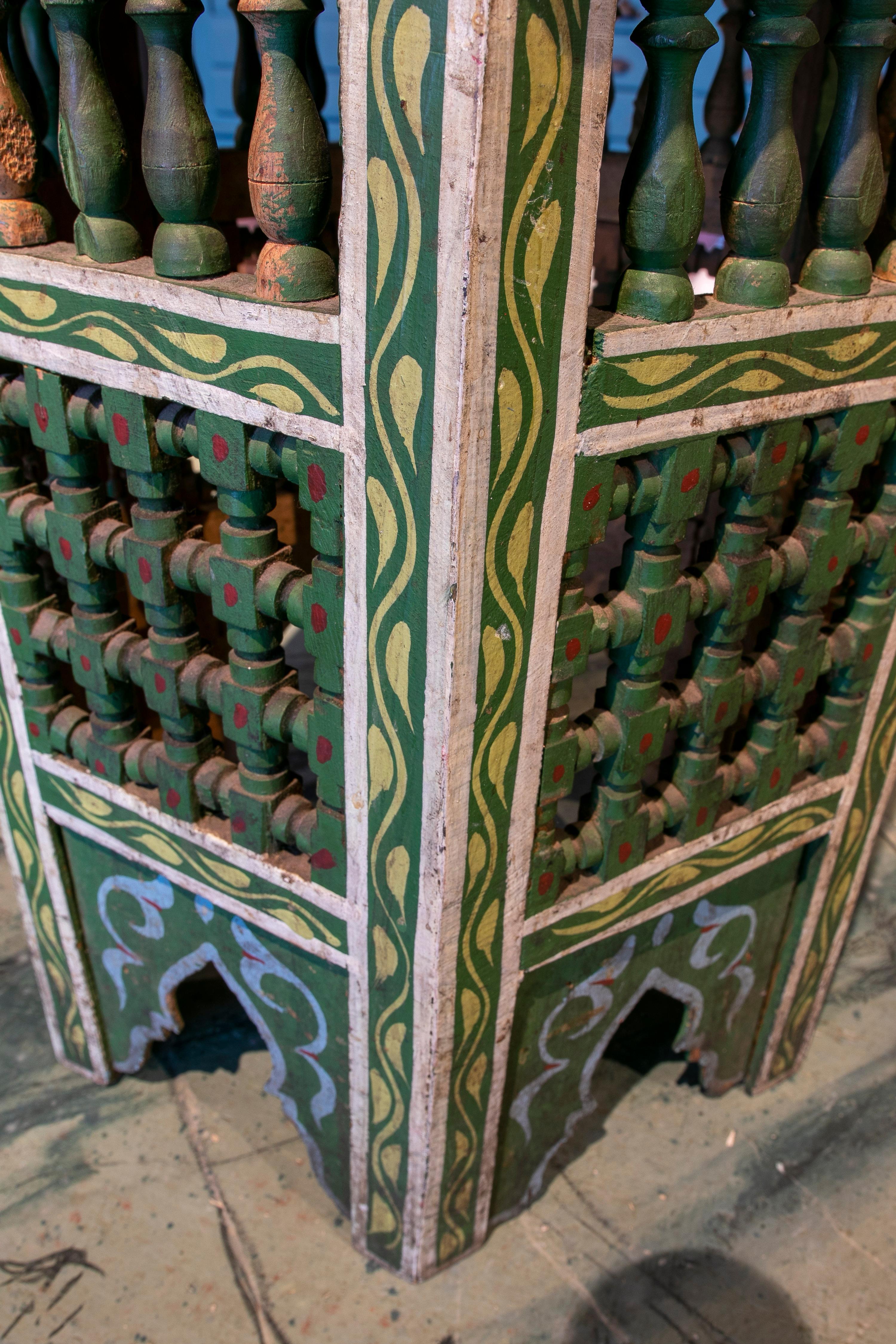 Mid-20th Century Moroccan Hand Painted Hexagonal Wooden Pedestal Table 12