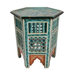 Mid-20th Century Moroccan Hand Painted Hexagonal Wooden Pedestal Table