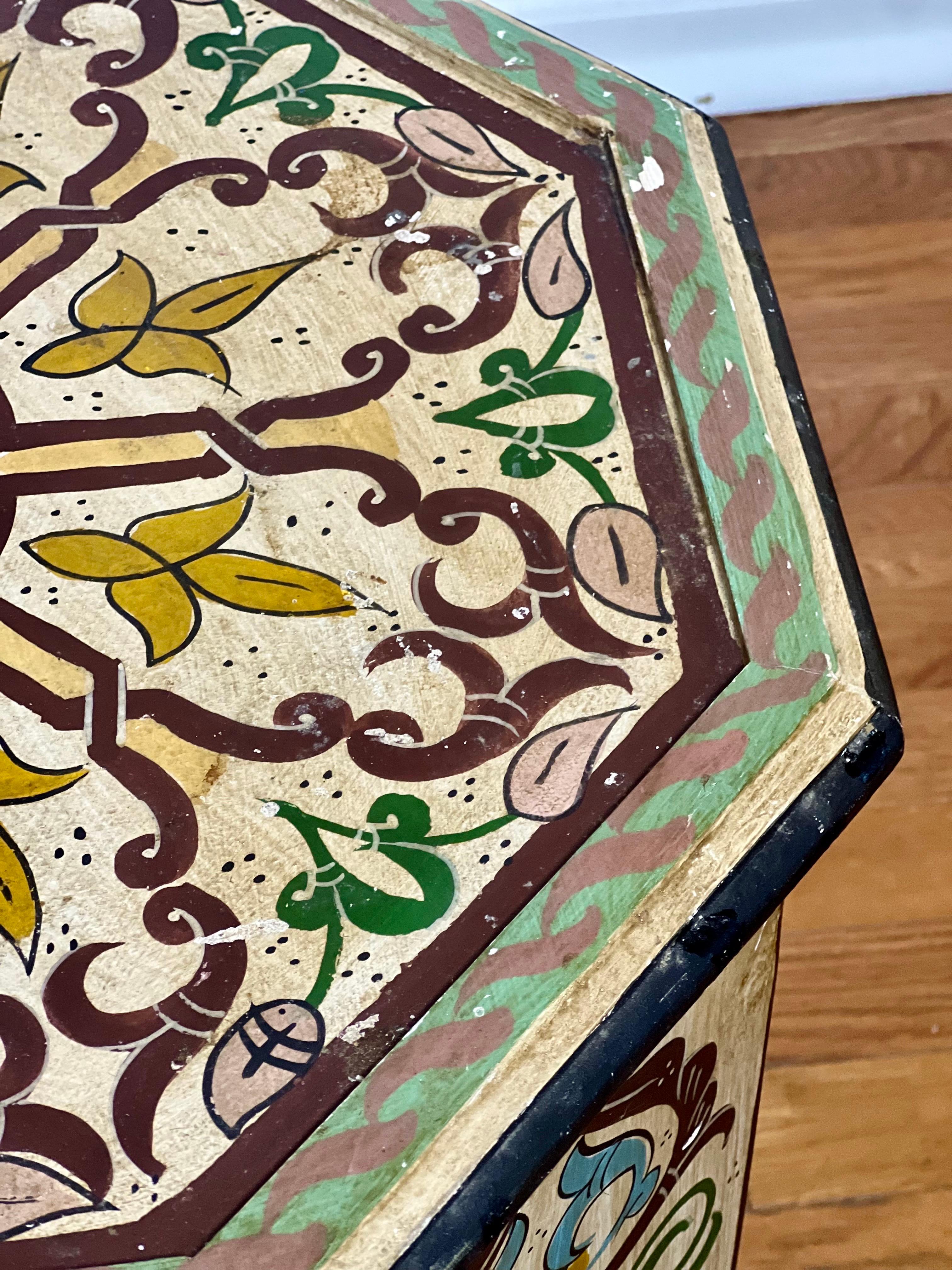 Mid 20th Century Moroccan Hand-Painted Octagonal Side Table 6