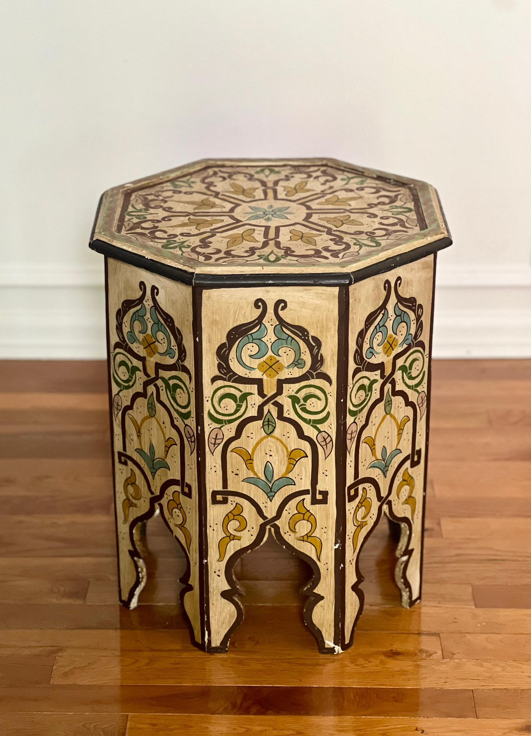 Bohemian Mid 20th Century Moroccan Hand-Painted Octagonal Side Table