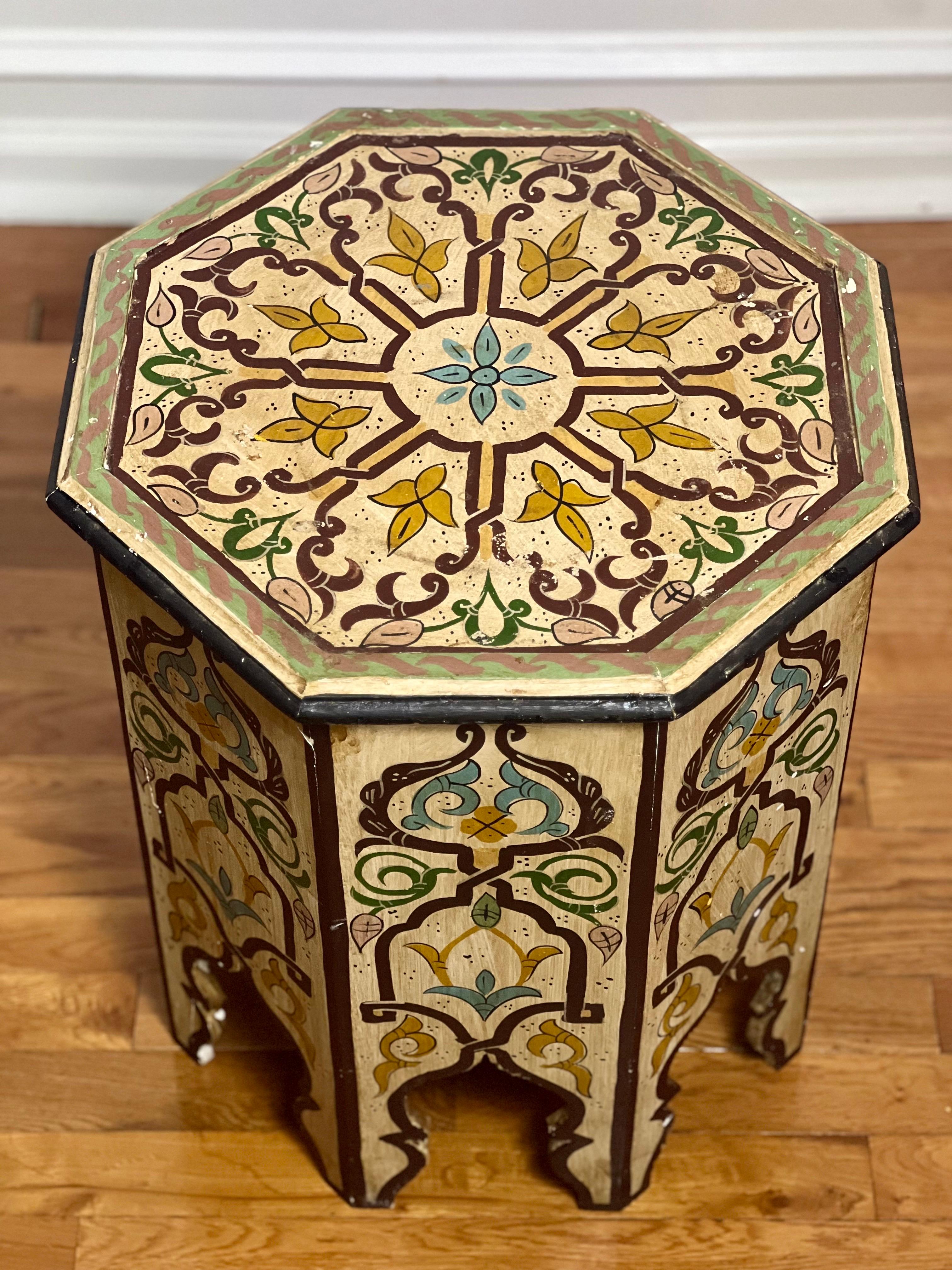Mid 20th Century Moroccan Hand-Painted Octagonal Side Table 1