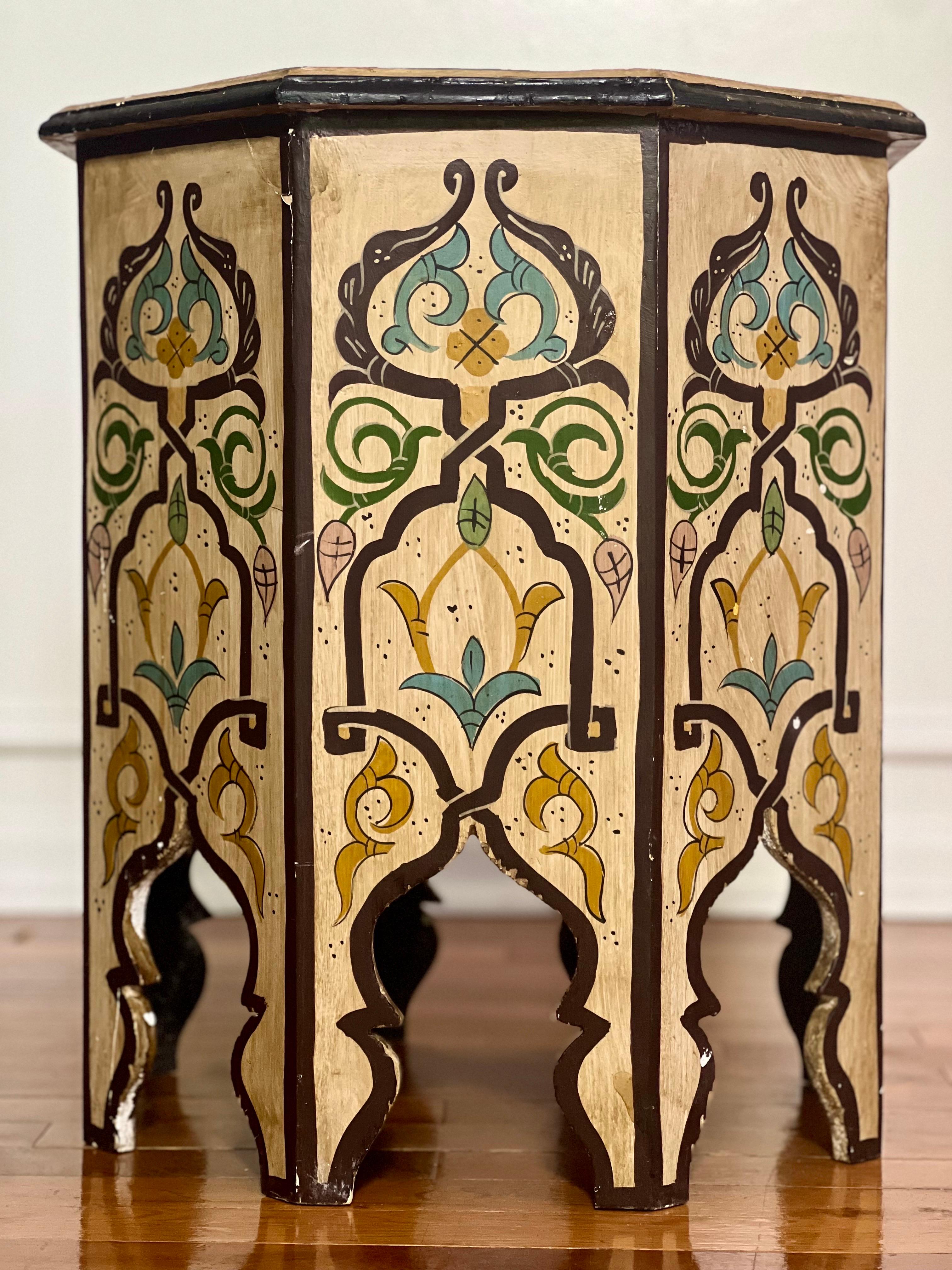 Mid 20th Century Moroccan Hand-Painted Octagonal Side Table 2