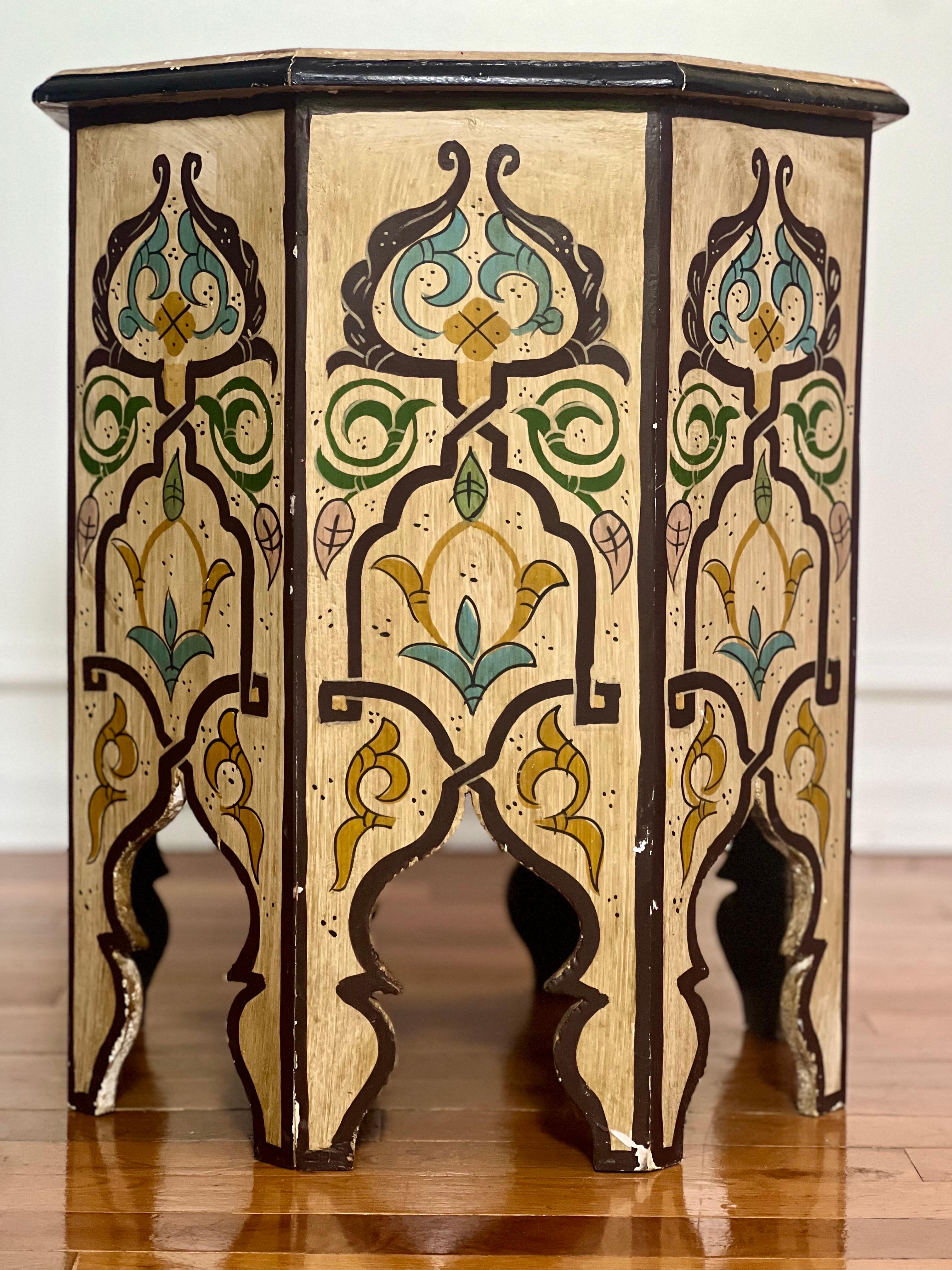 Mid 20th Century Moroccan Hand-Painted Octagonal Side Table 3