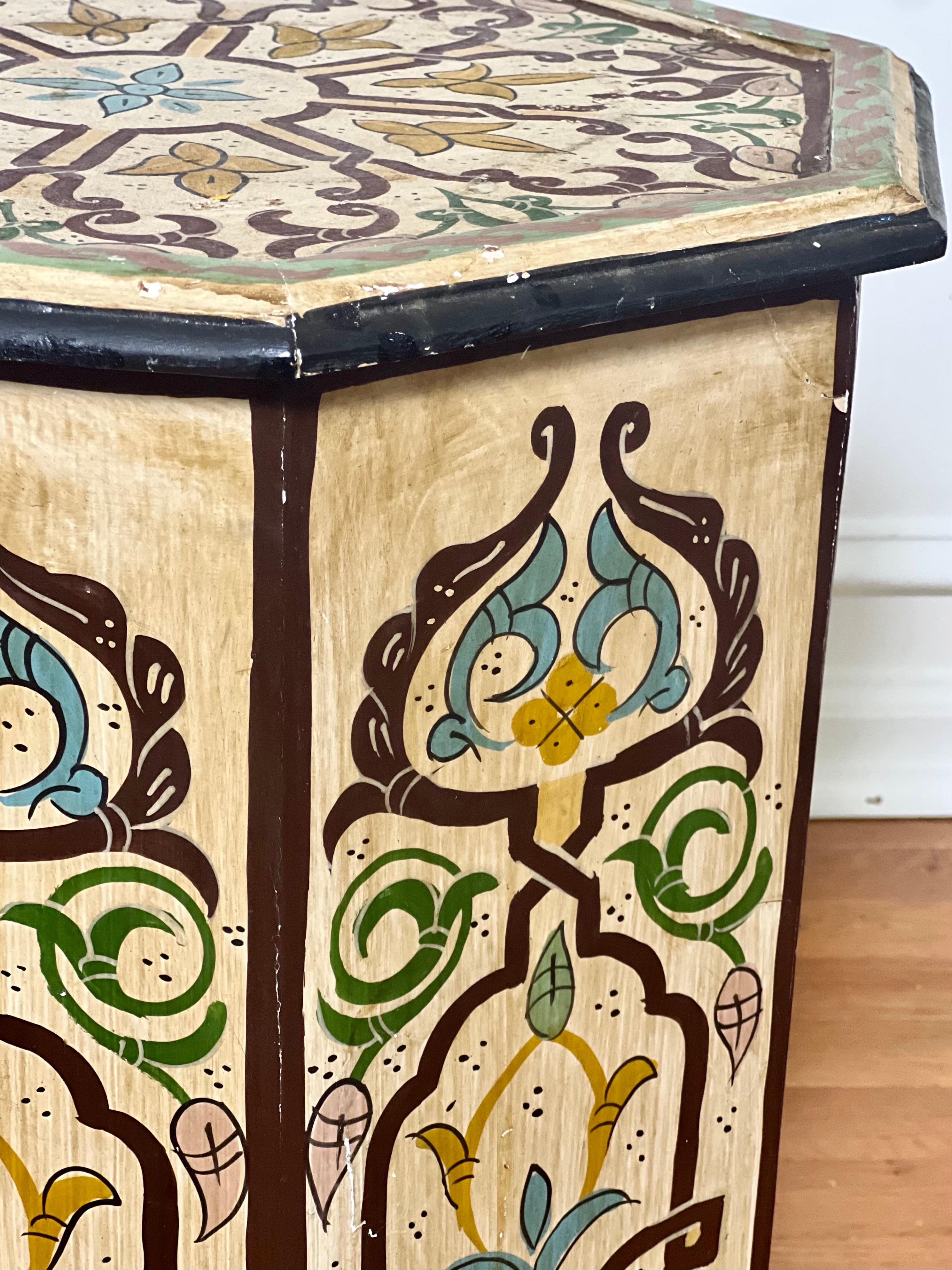 Mid 20th Century Moroccan Hand-Painted Octagonal Side Table 4