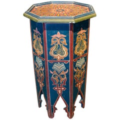 Mid-20th Century Moroccan Hand Painted Octagonal Wooden Pedestal Table