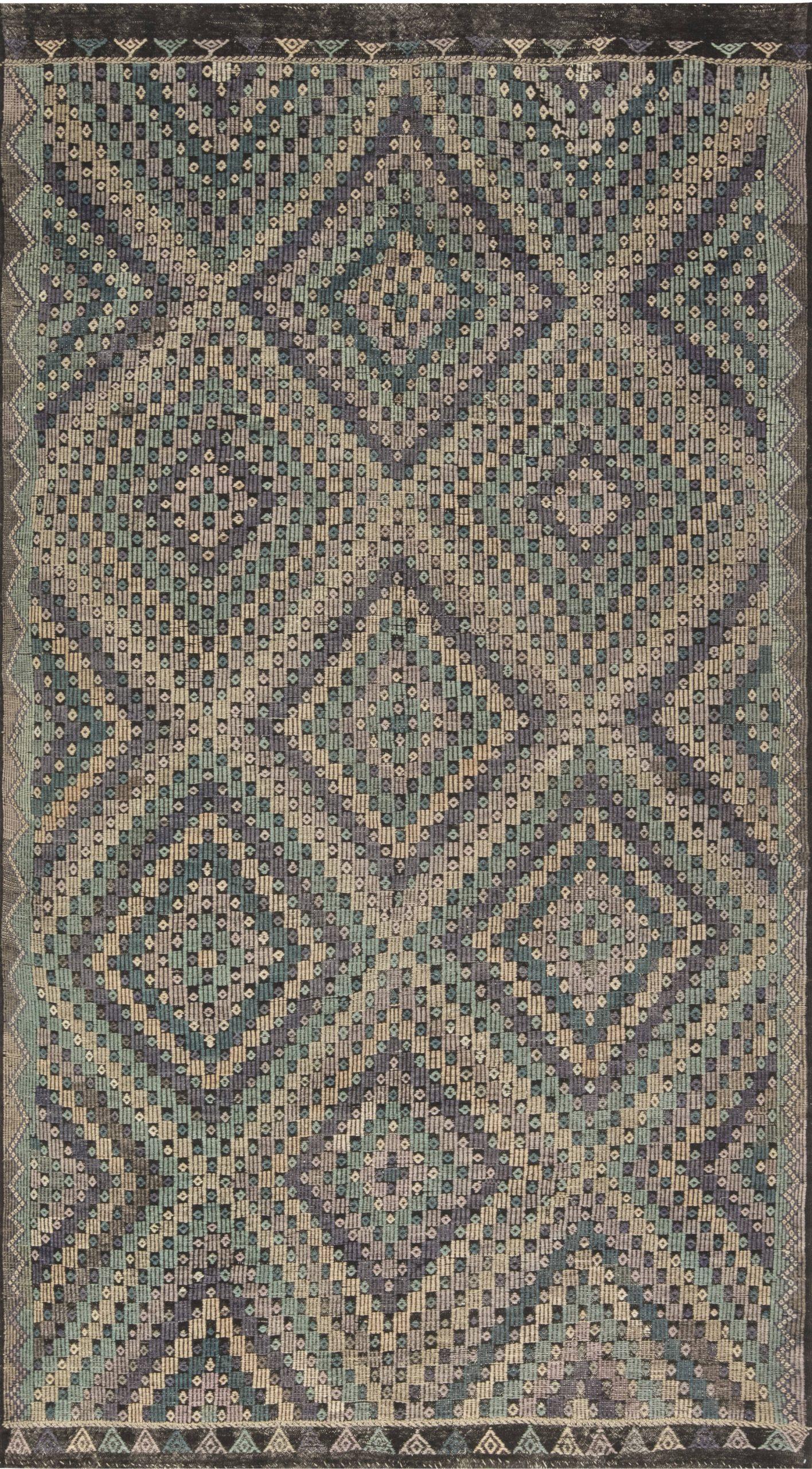Handgefertigter marokkanischer Kilim-Teppich aus der Mitte des 20.
Größe: 6'5